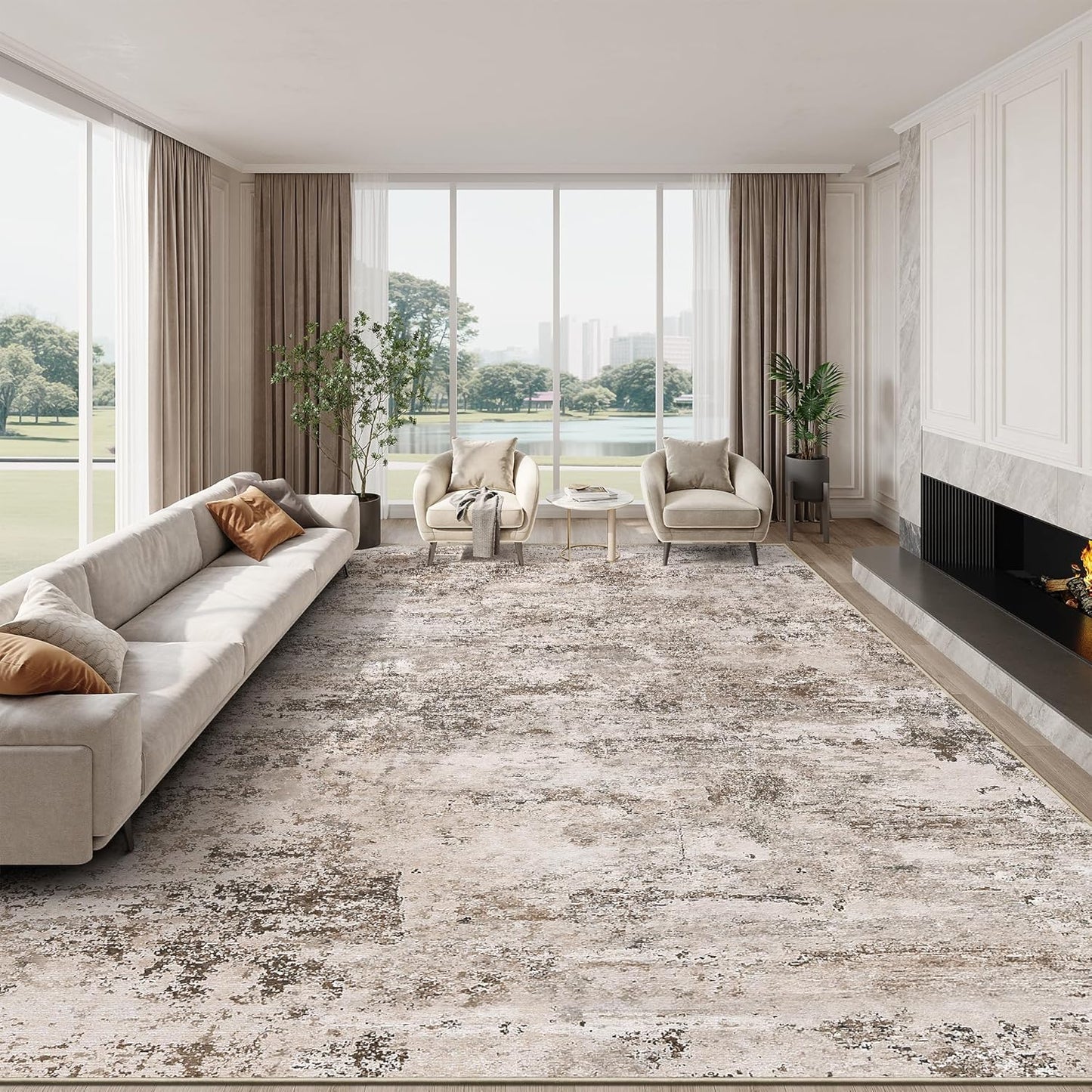 8x10 Washable Area Rugs - Soft Abstract Non-Slip Rug for Home