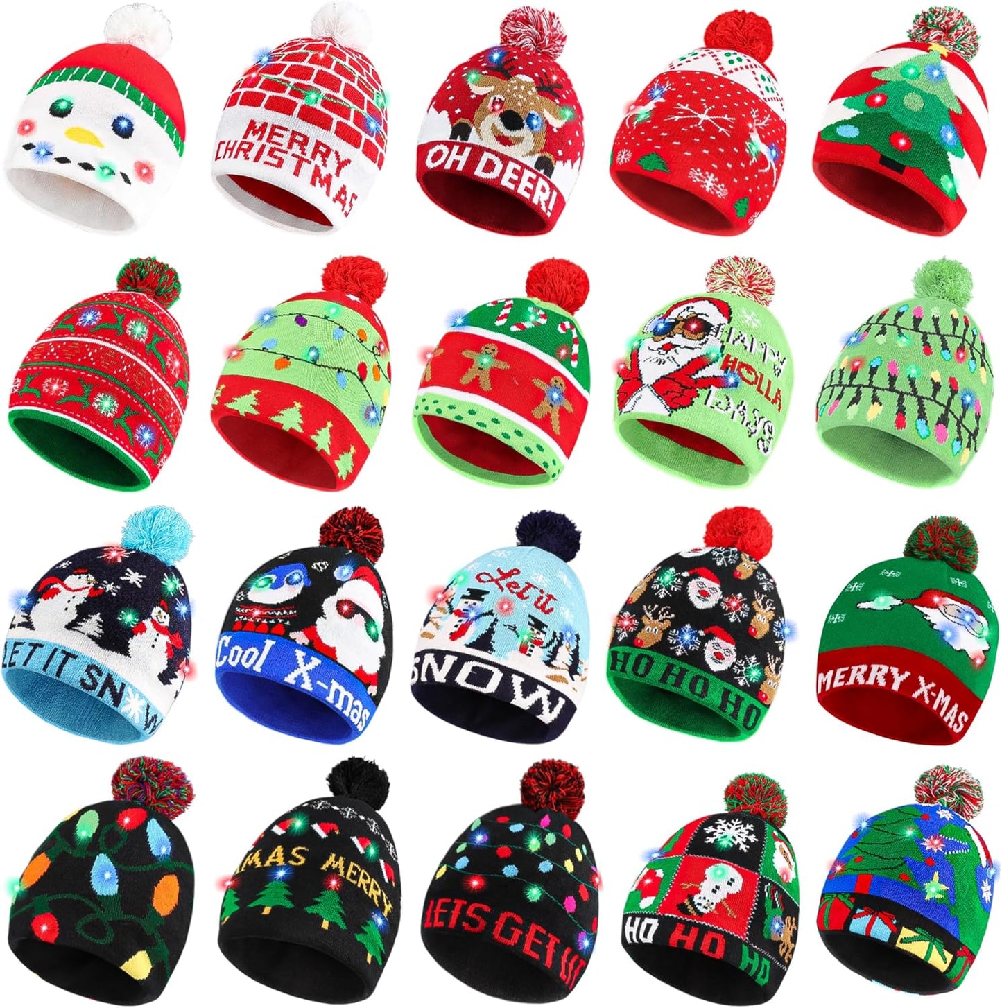 Blowata Christmas Hat Light Up Knit Beanie with LED Lights