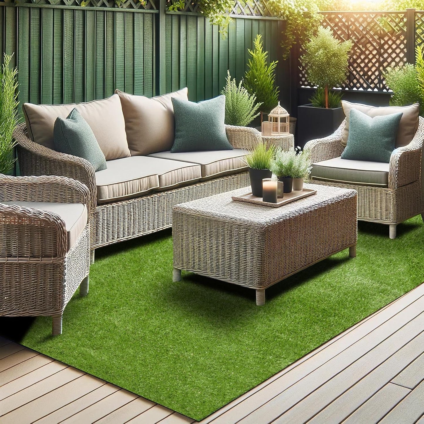 Ottomanson 6ft x 6ft 6in Artificial Faux Grass Rug for Indoor Outdoor