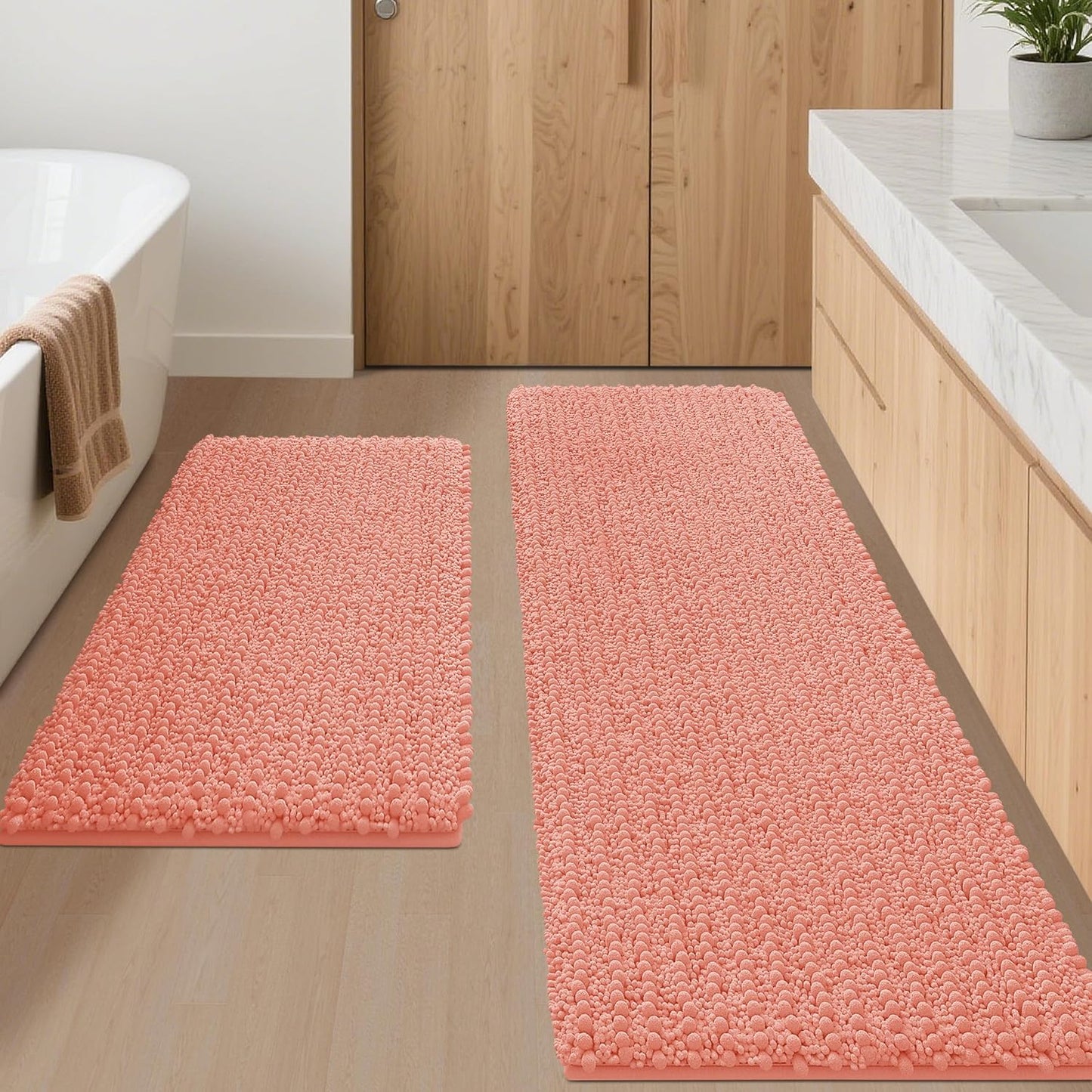 Luxury 2 Piece Coral Toilet Bathroom Rug Mat Set for Comfort