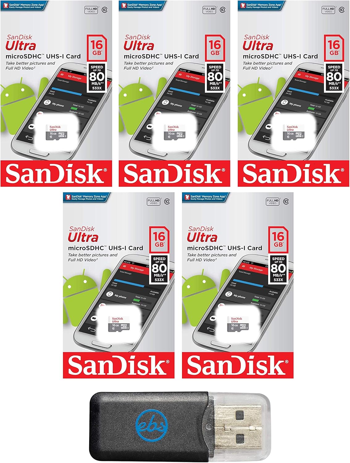 5-Pack SanDisk 16GB Ultra MicroSD Cards - Class 10 Speed