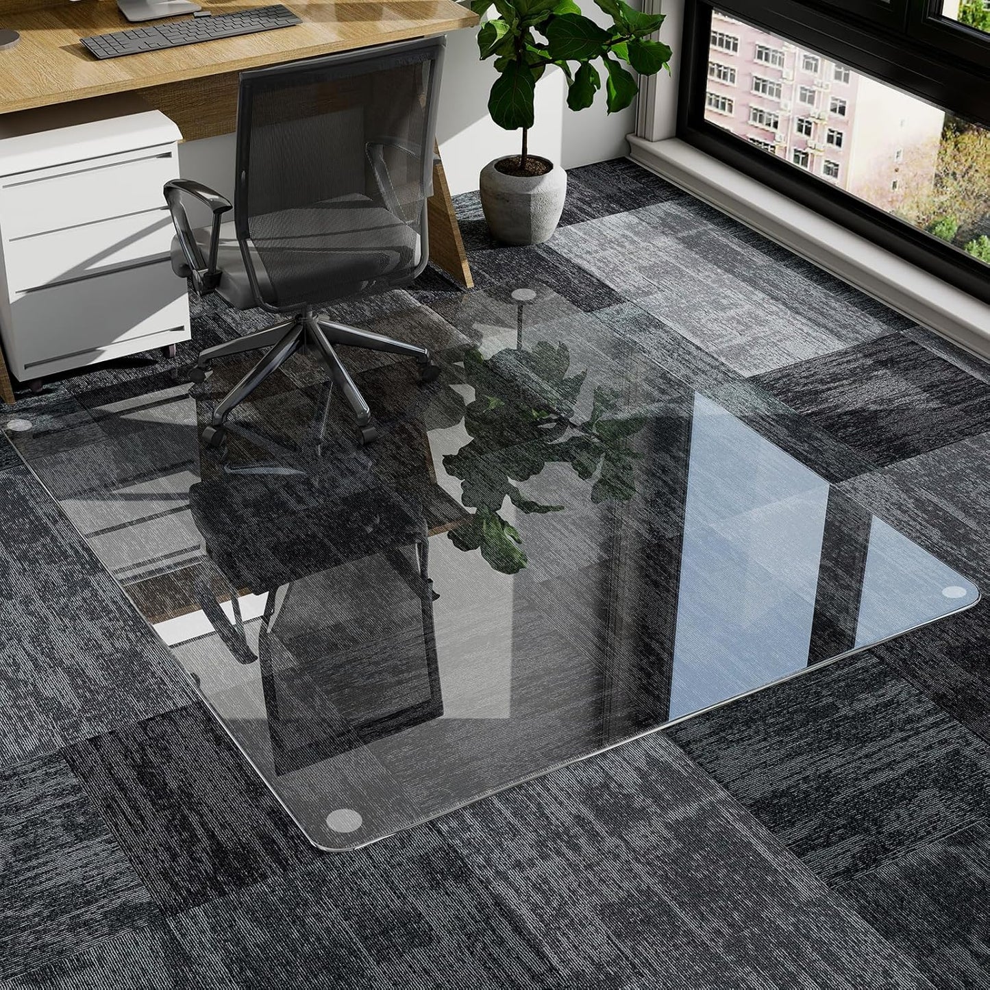 GLSLAND 46x46 Tempered Glass Chair Mat for Office Floors