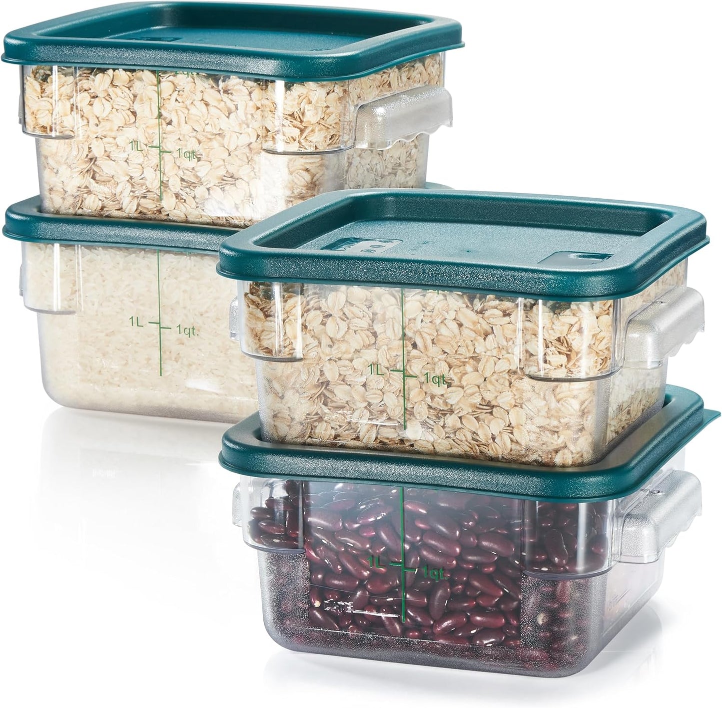 CURTA Food Storage Container 4 Pack with Green Lid - 2 Qt