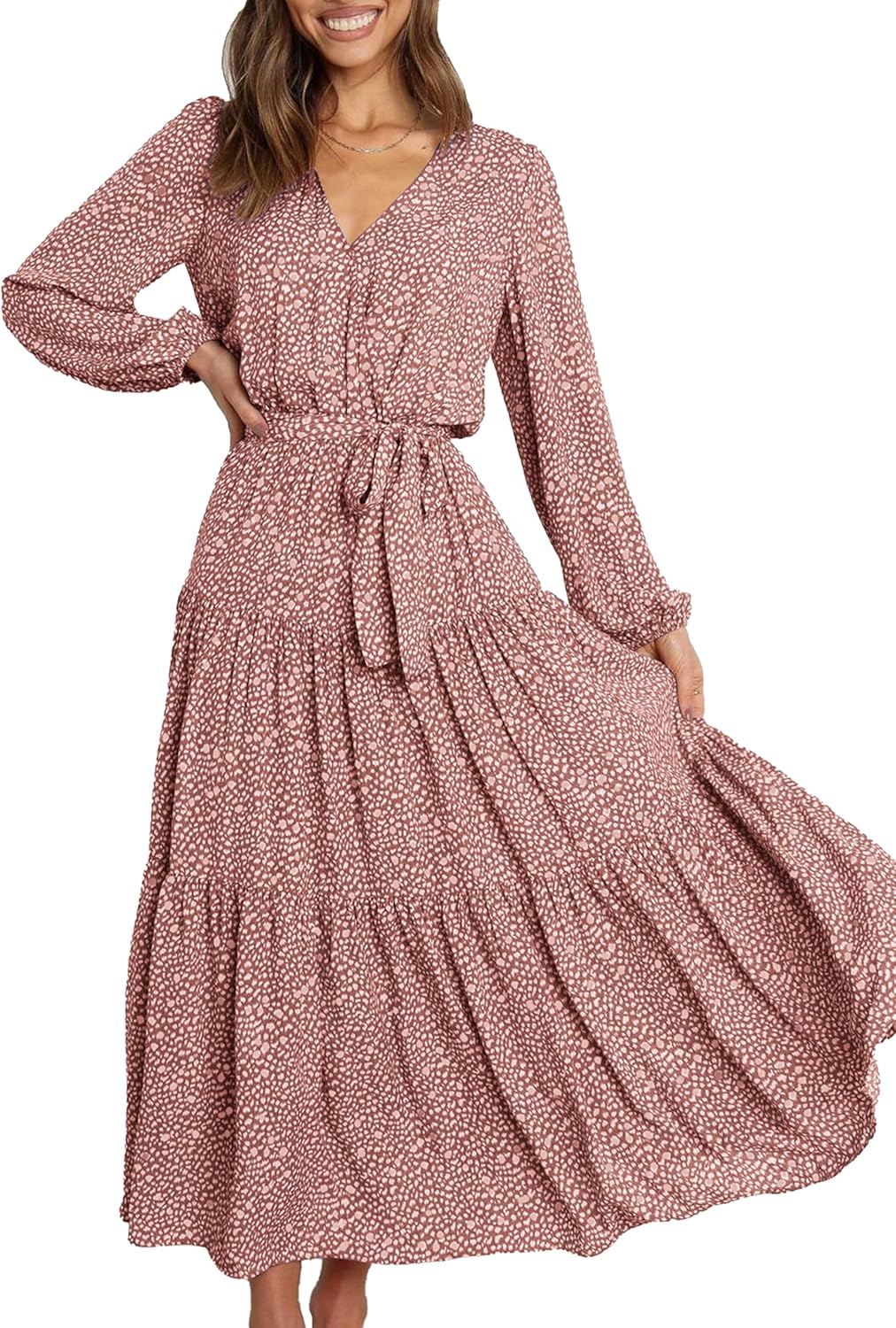 PRETTYGARDEN Womens Spring Long Sleeve Floral Maxi Dress