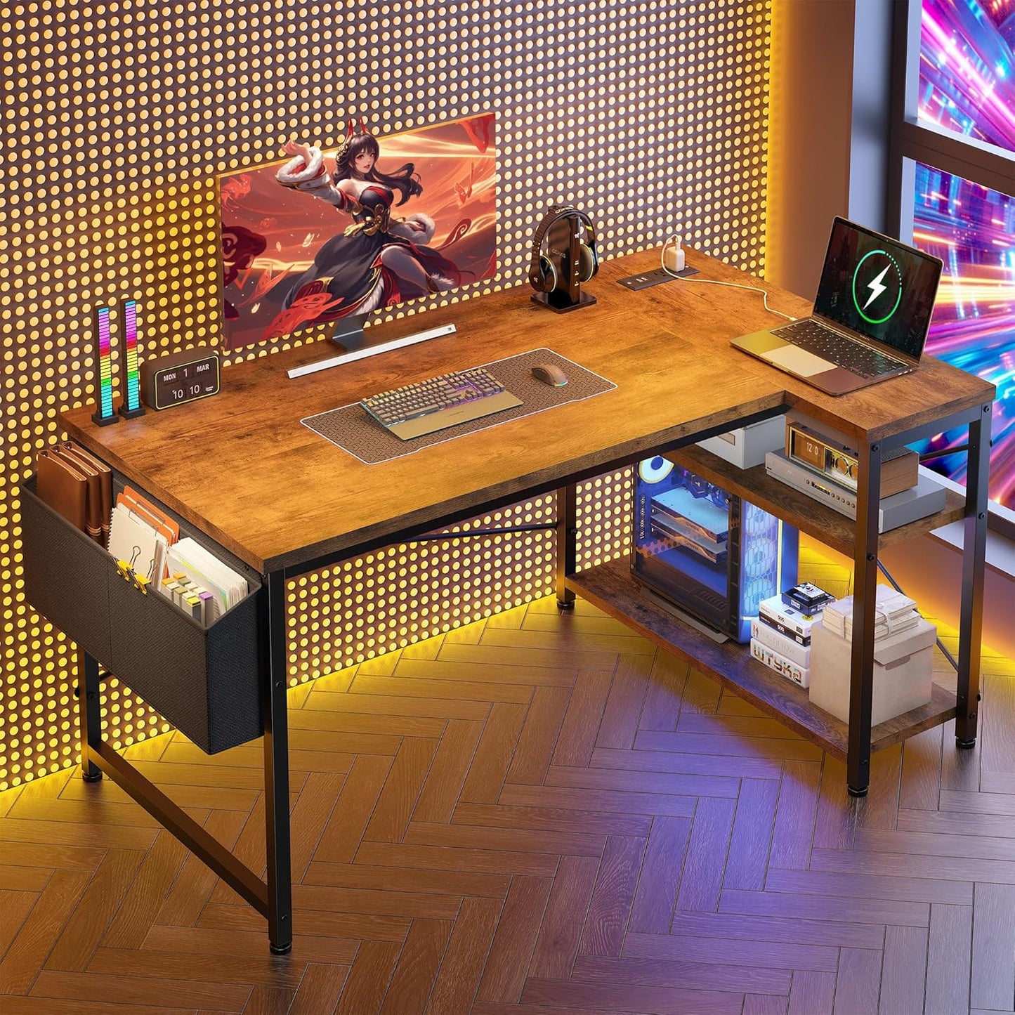 48 L Desk w/ Storage & Power Outlets