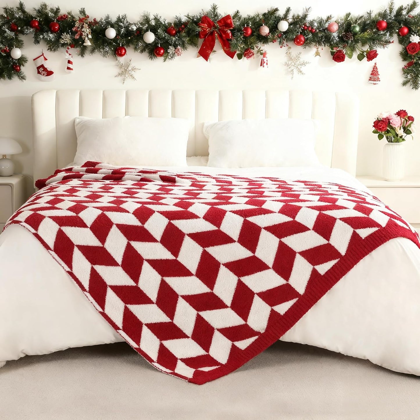 Snuggle Sac Christmas Red Blanket - Super Soft Cozy Knit Fuzzy