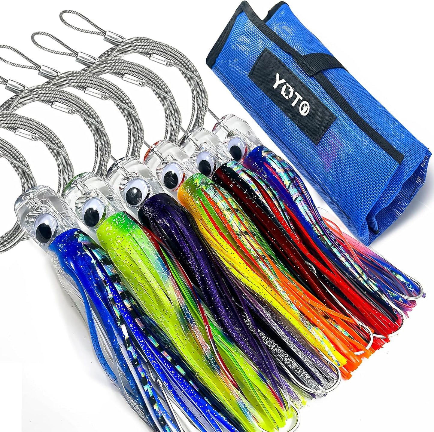 YOTO Trolling Lure Kit for Deep Sea Fishing - 6.5/9 in Squid Lures