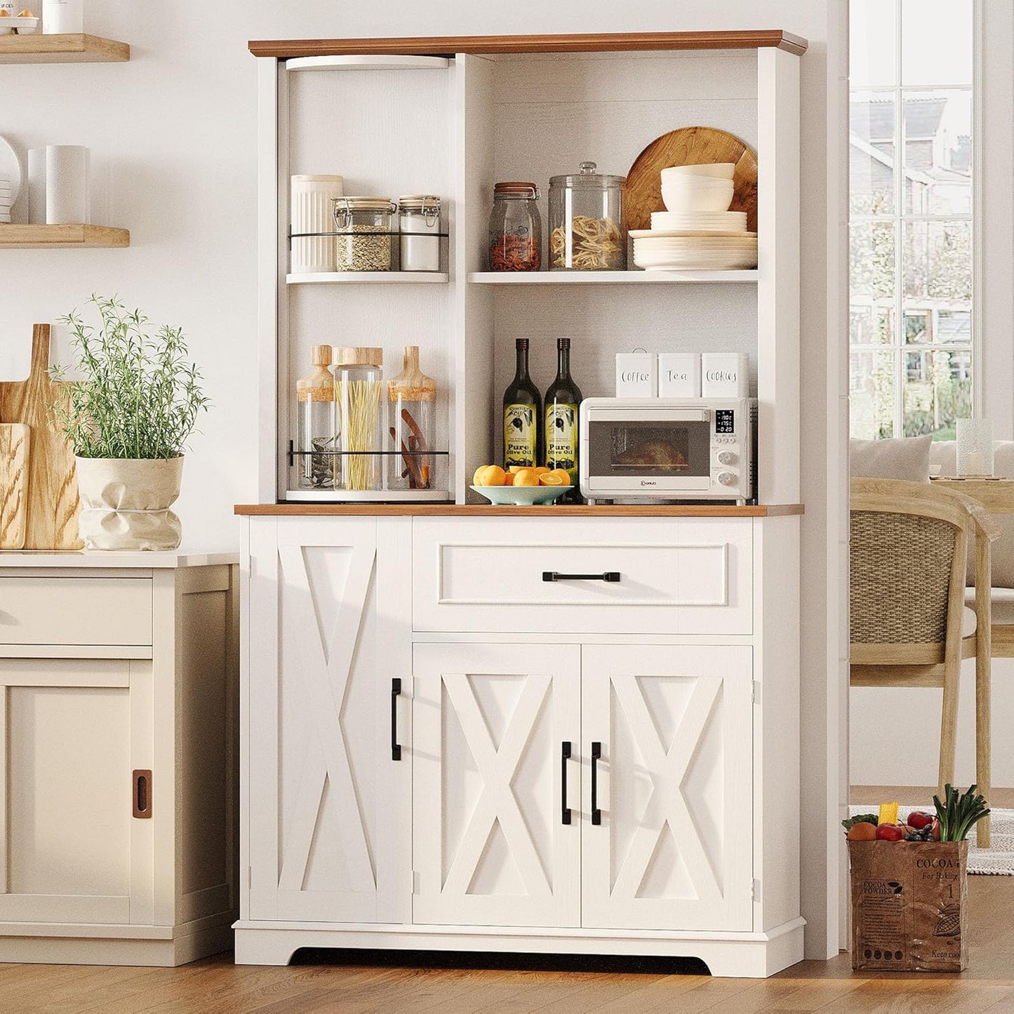 Farmhouse Kitchen Cabinet with Charging Station