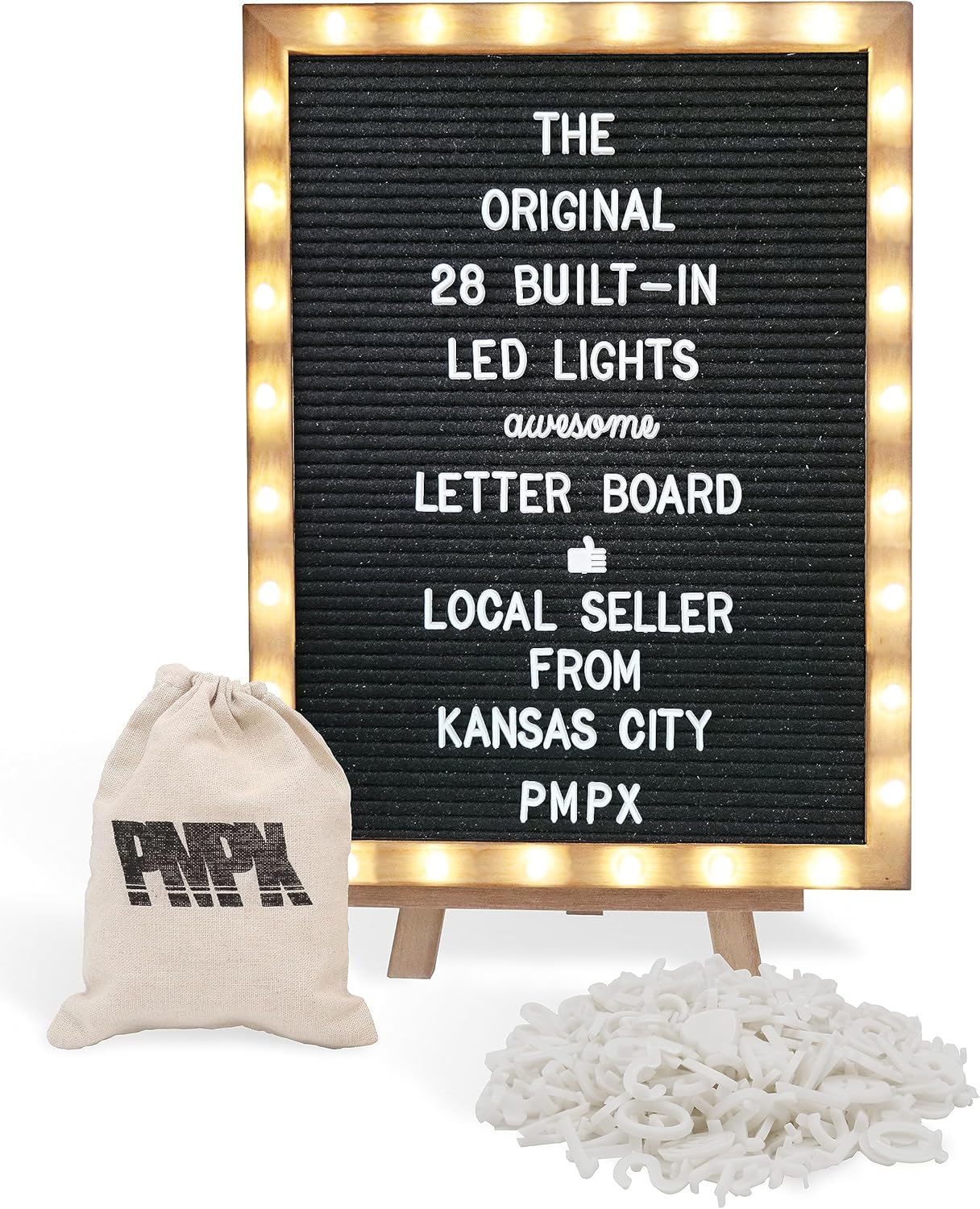 Letter Board with Stand and LED Lights for Custom Messages
