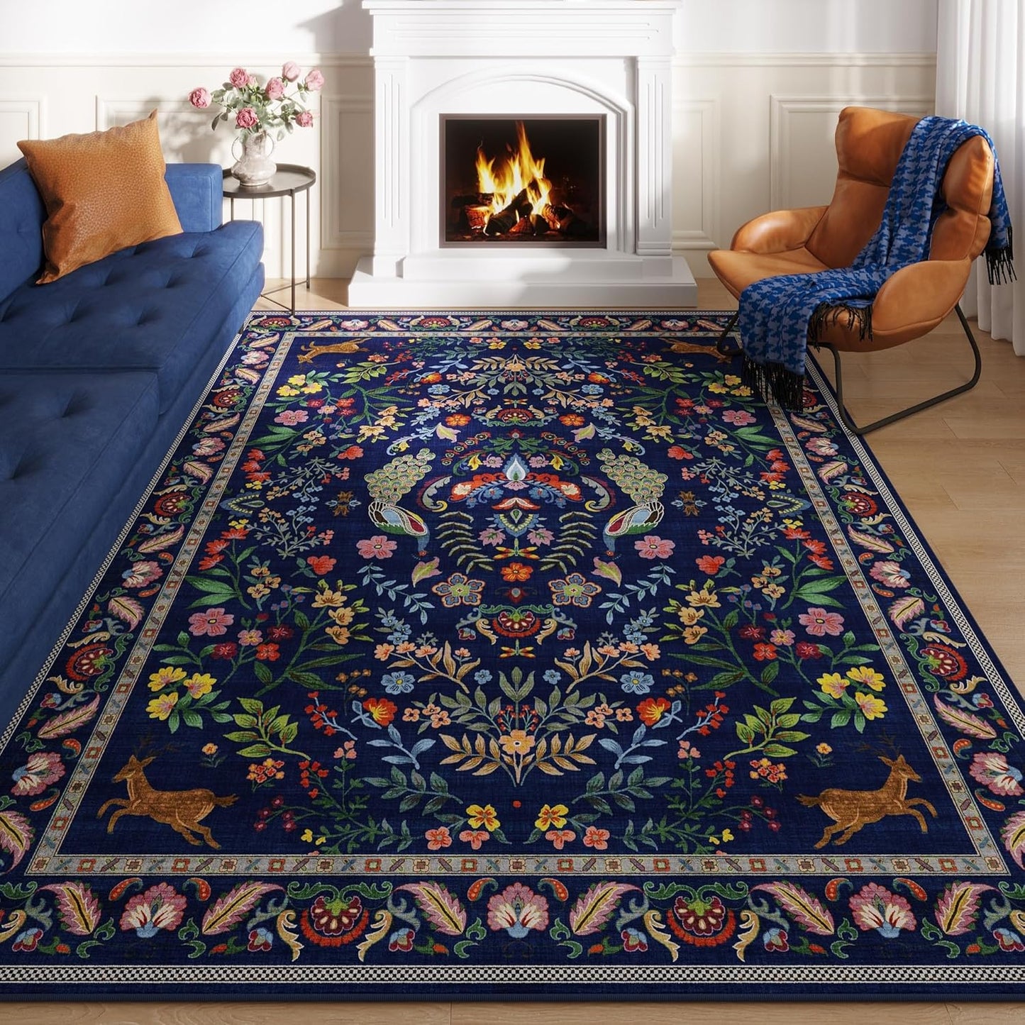 Rugcomf 9x12 Area Rugs for Living Room with Floral Design