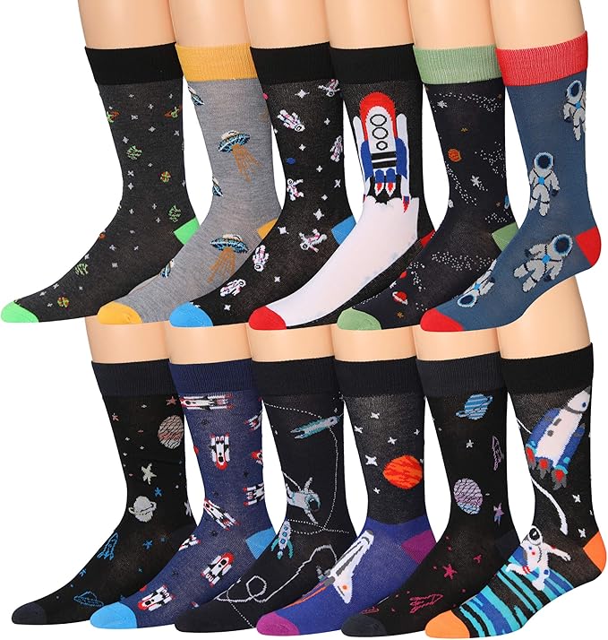 JAMES FIALLO Mens 12-Pairs Funky Colorful Patterned Dress Socks