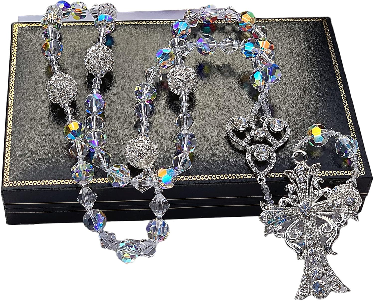 Authentic Crystal Rosary with Silver Plated Accents for Weddings