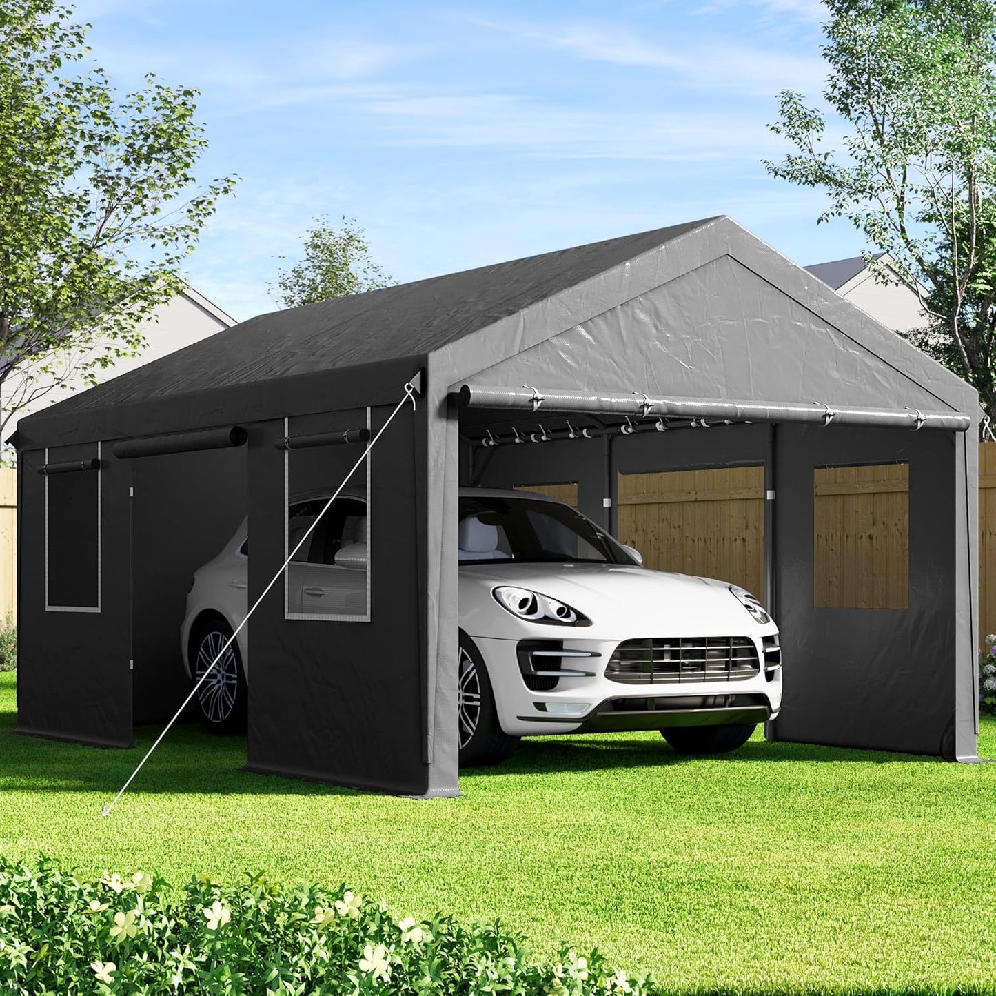 12ftx20ft Heavy Duty Carport with Removable Sidewalls & Doors