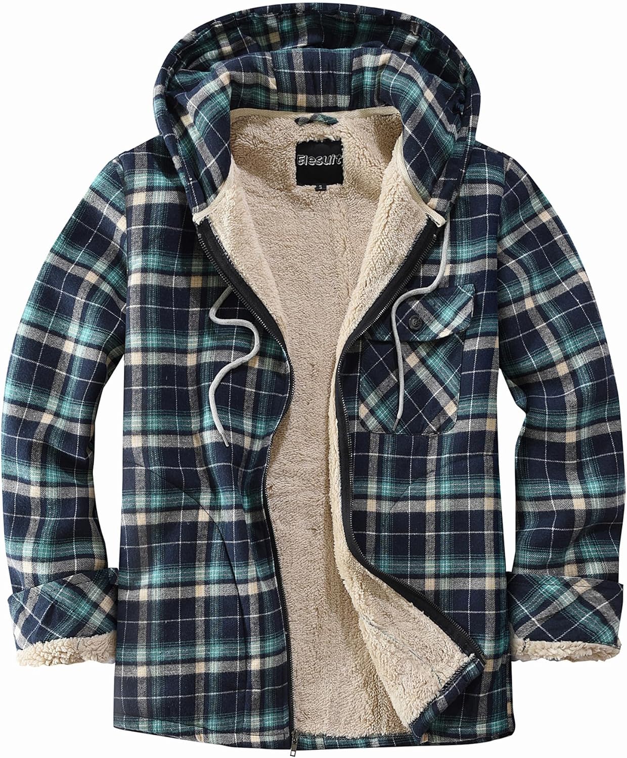 Elesuit Men's Full Zip Fleece Flannel Jacket for Cold Weather