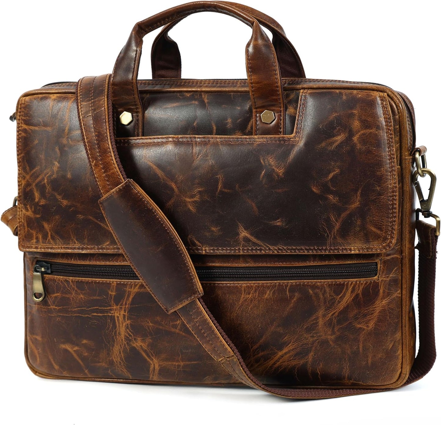 Mens Laptop Bag 16 Inch Waterproof Vintage Leather Shoulder Bag