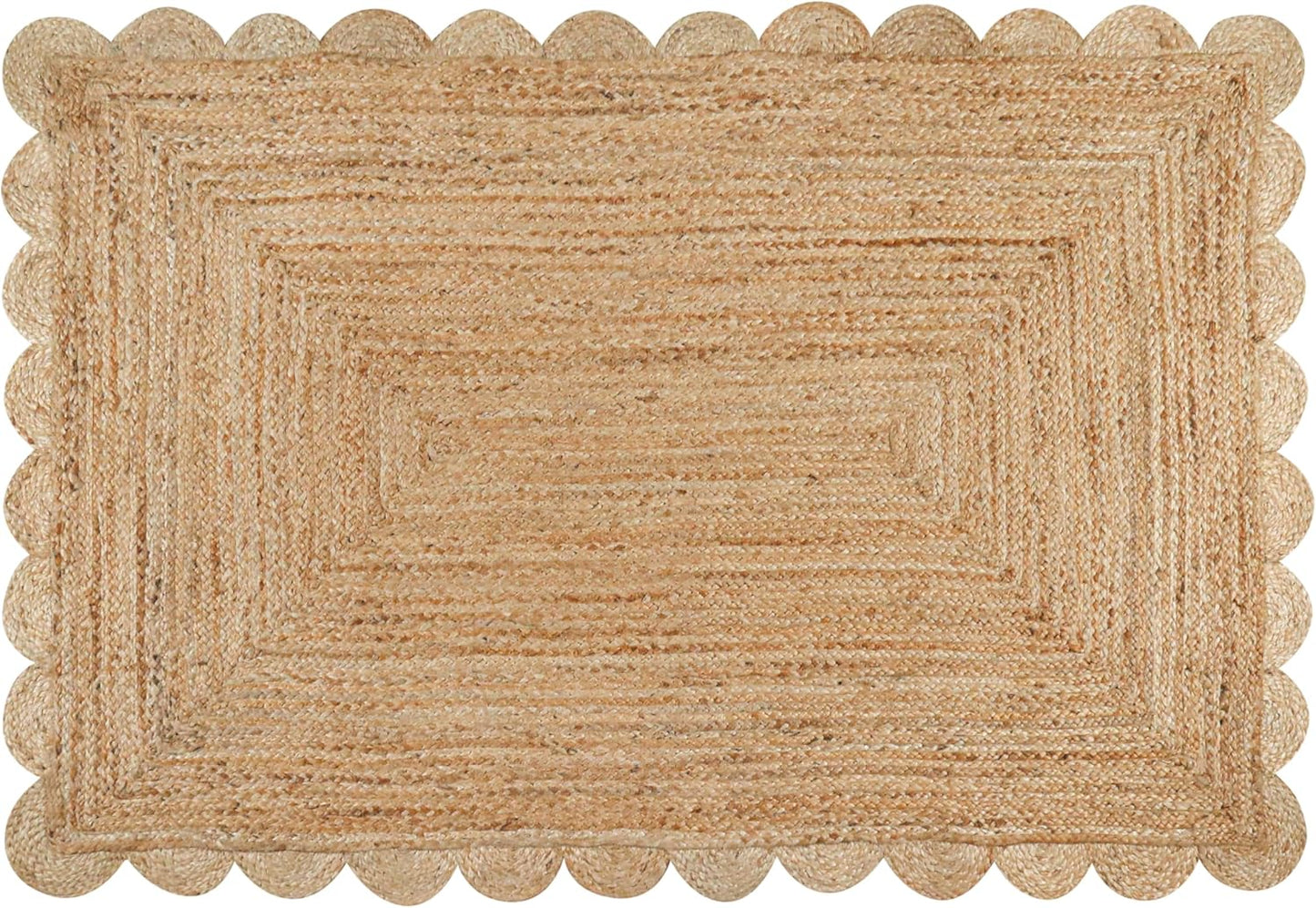 Savi Home Scalloped Jute Rug 4ftx6ft for Boho Farmhouse Decor