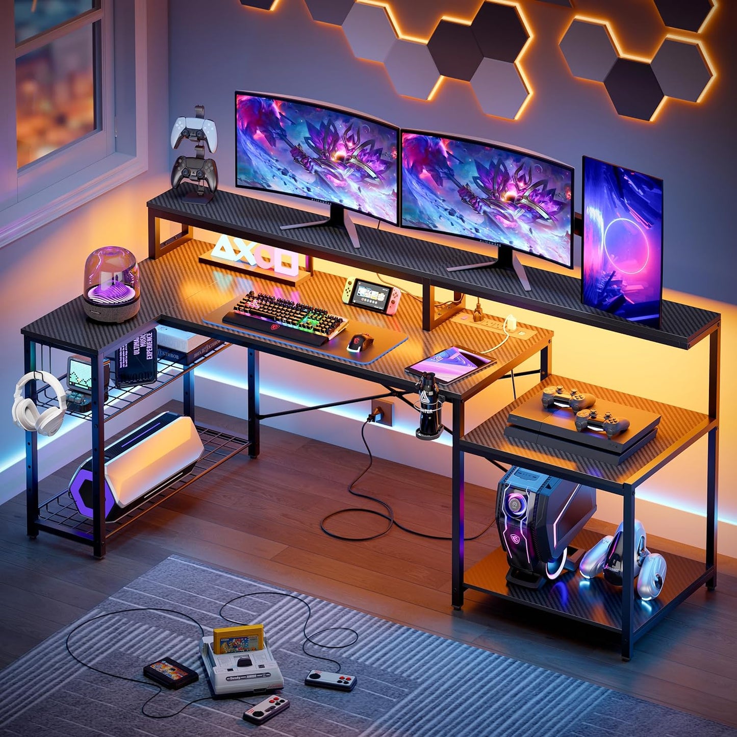 Ultimate Gaming Desk with Power Outlets - Black