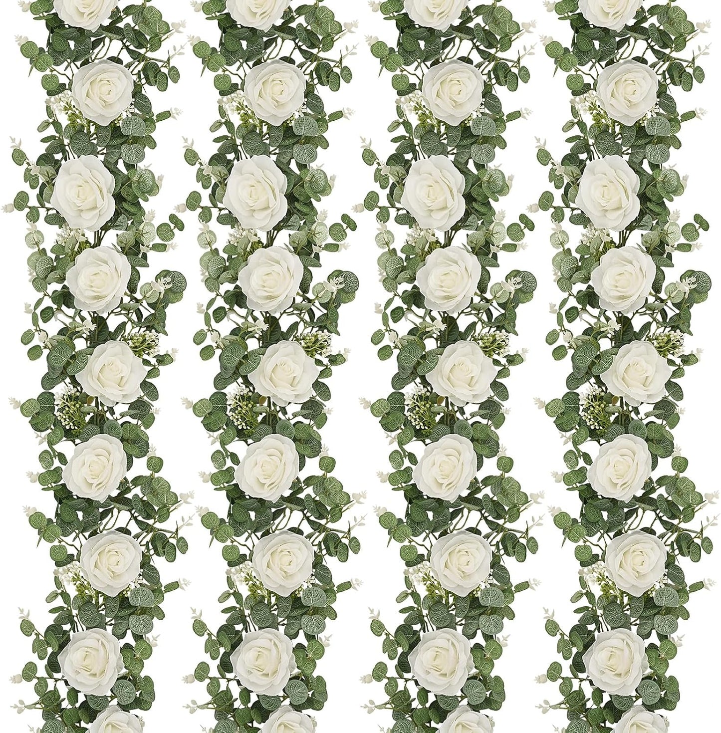 Dolicer 4Pcs 26Ft Artificial Eucalyptus Garlands with Flowers
