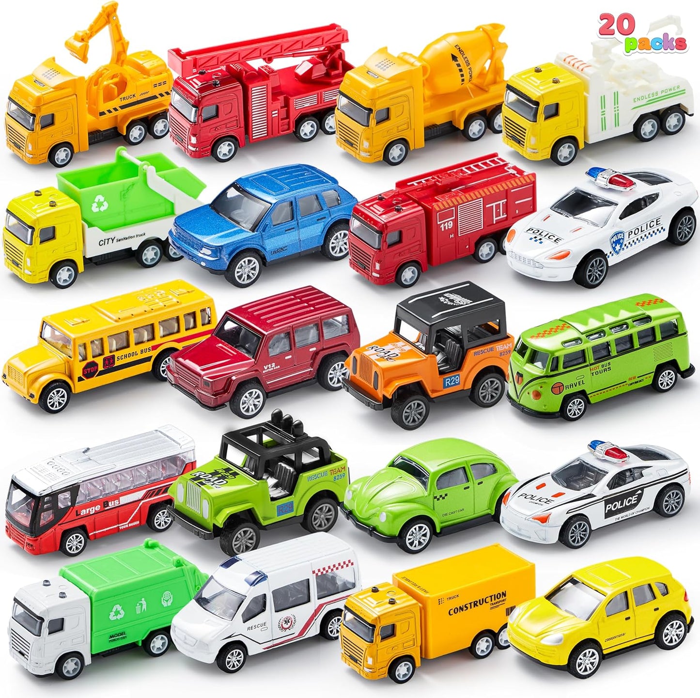 20PCS Die Cast Pull Back Cars Set for Kids Party Favors