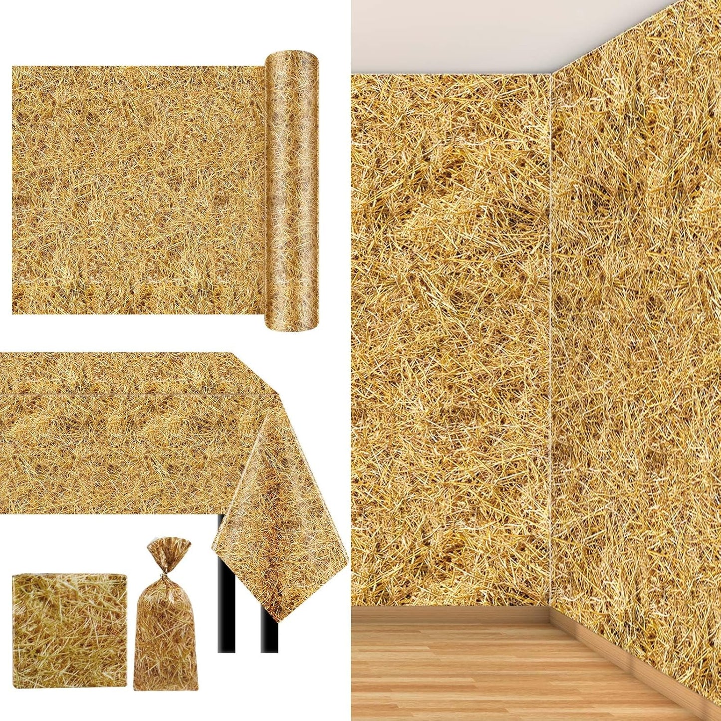 Preboun 82 ft Hay Decor Table Cloth Roll for Parties and Events