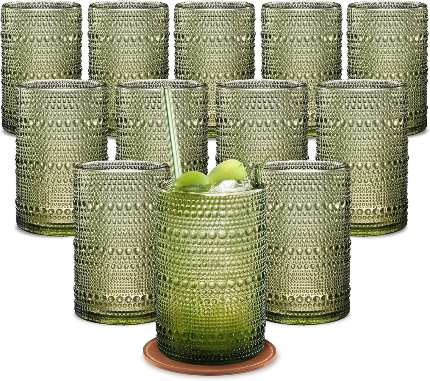 15 OZ Hobnail Drinking Glasses Set of 12 for Vintage Charm