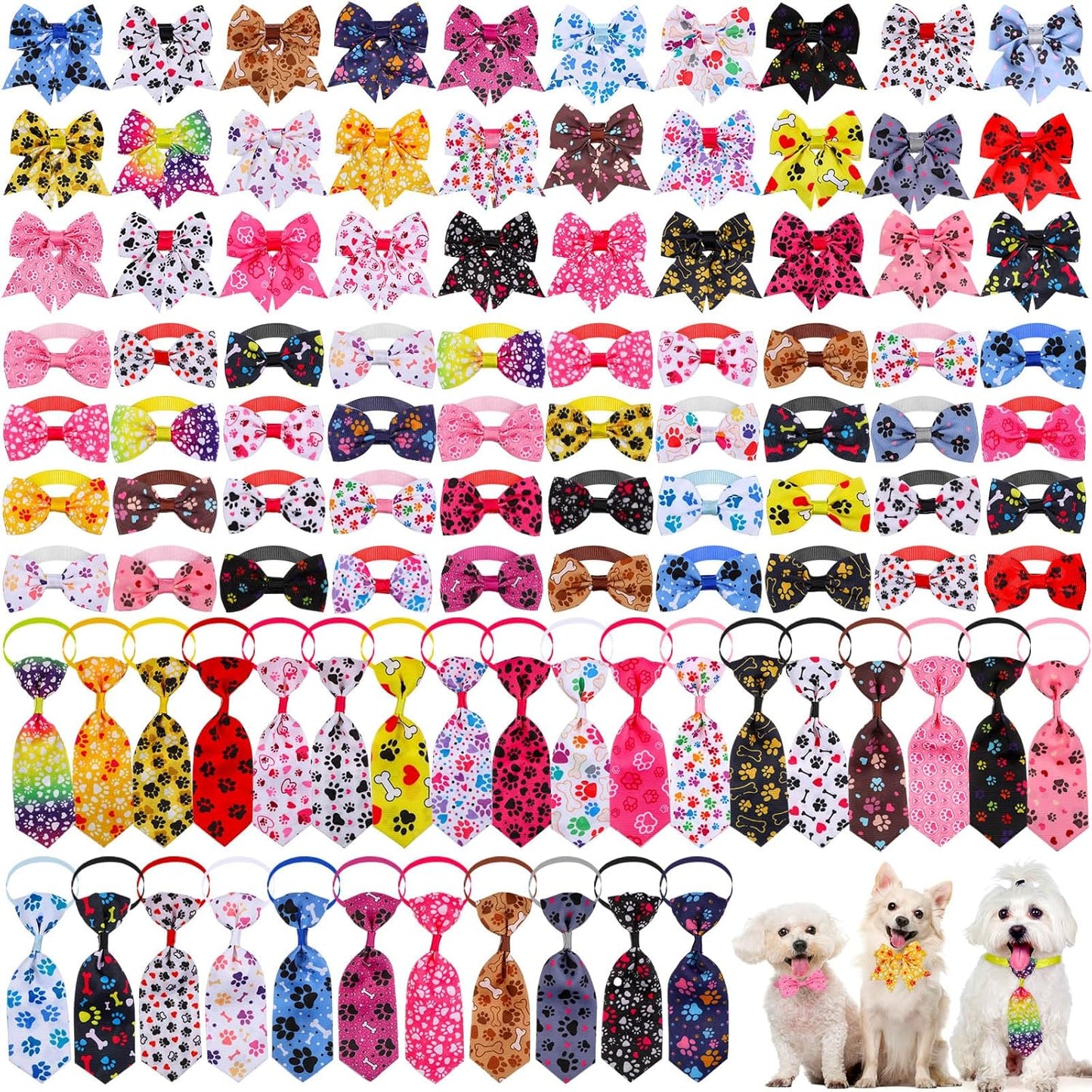 Reginary 100 Pieces Dog Bow Tie Collar Set for Pets Grooming