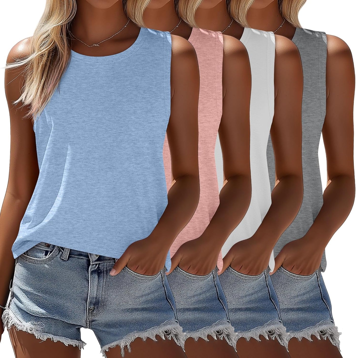 Ficerd Women's Sleeveless Tops 4 Pack for Casual Summer Style