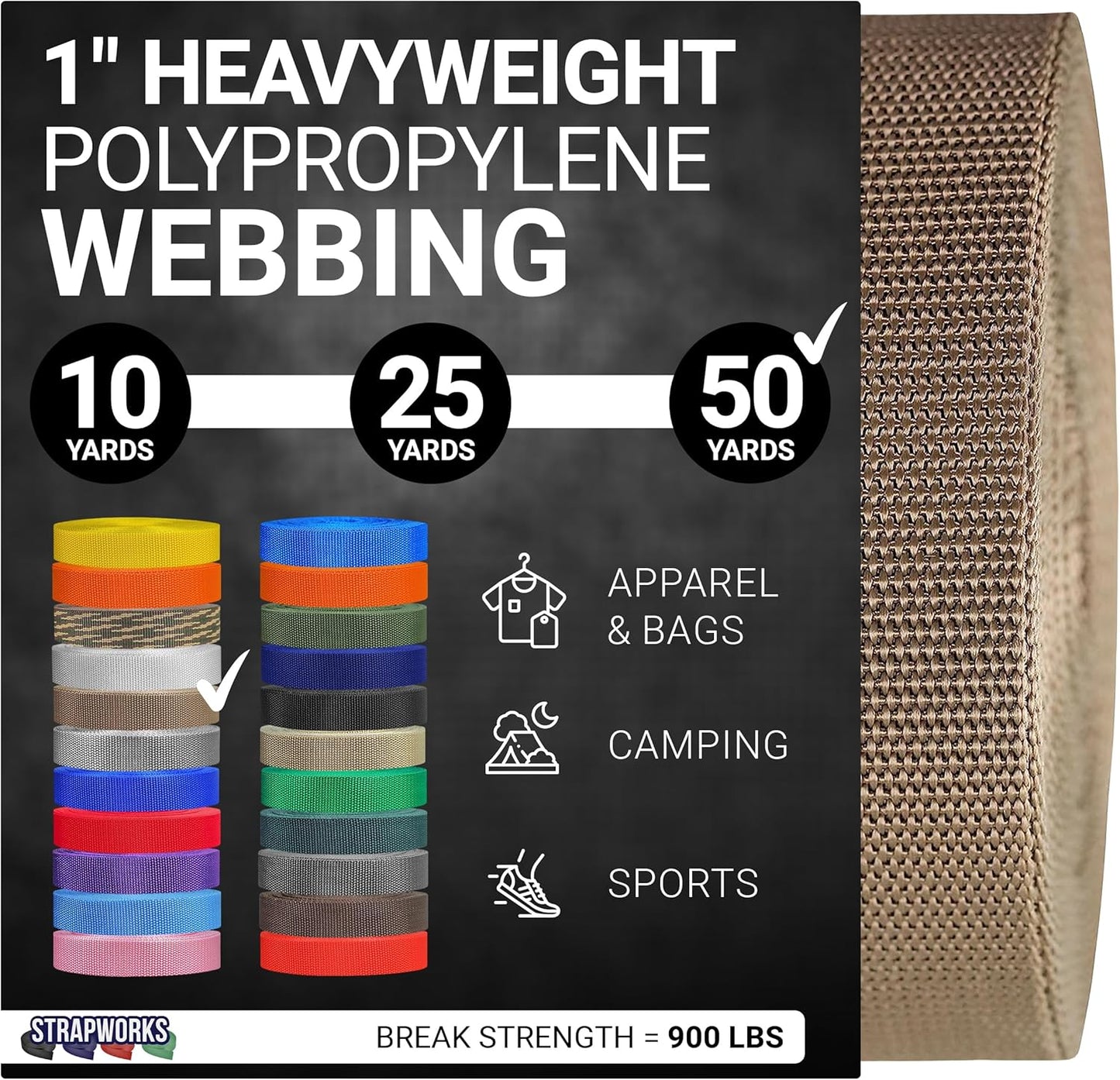 Heavyweight Polypropylene Webbing for Outdoor DIY Gear Repair