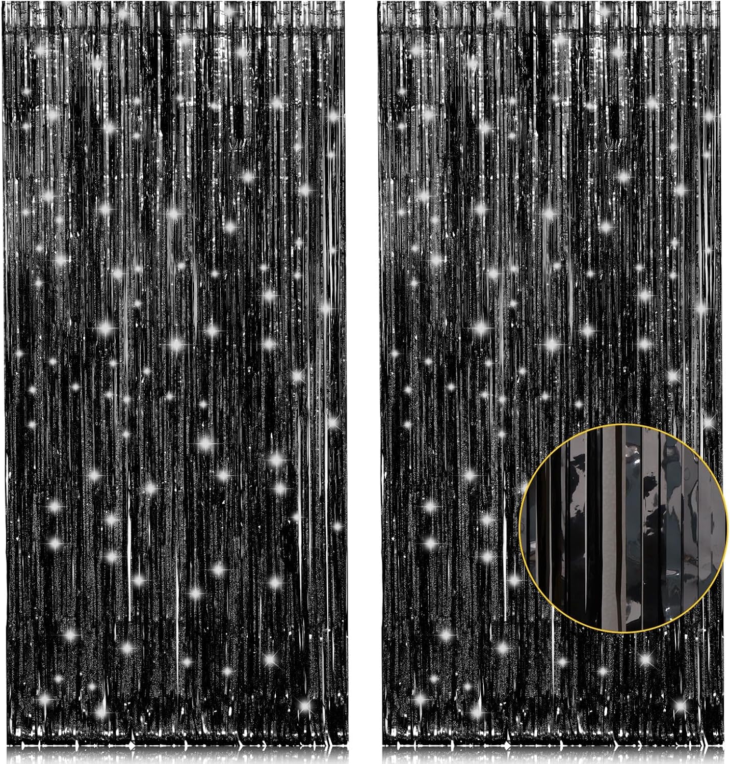 Shimmering Black Tinsel Party Curtains - 2 Pack 3.2ft x 8.2ft