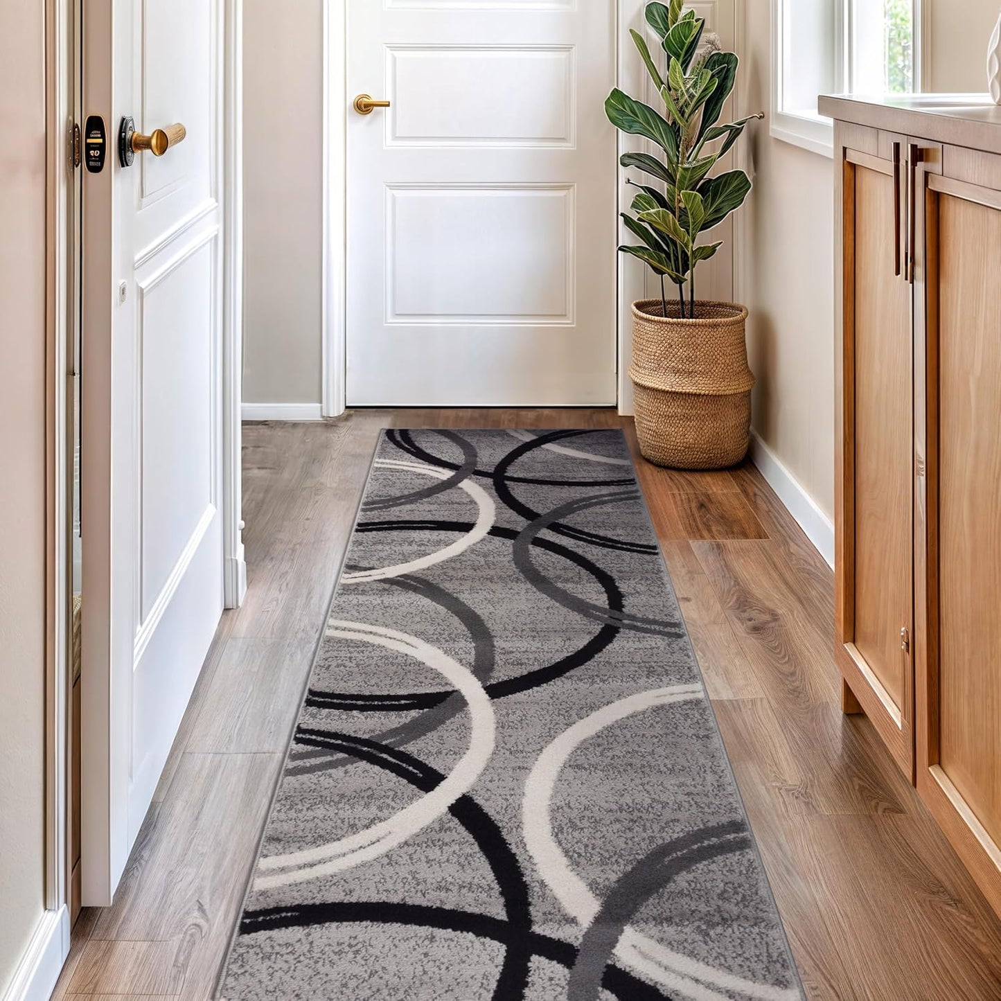 Wavy Circles Design Runner Rug for Hallway, Kitchen, or Entryway
