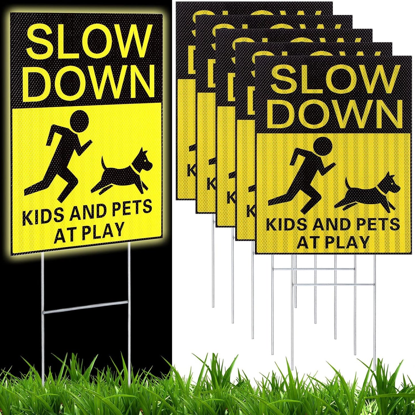 Reflective Kids and Pets at Play Safety Signs for Streets