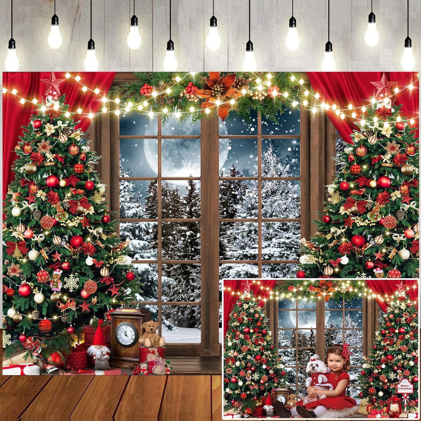 10x8ft Christmas Window Backdrop for Holiday Photo Booth Fun