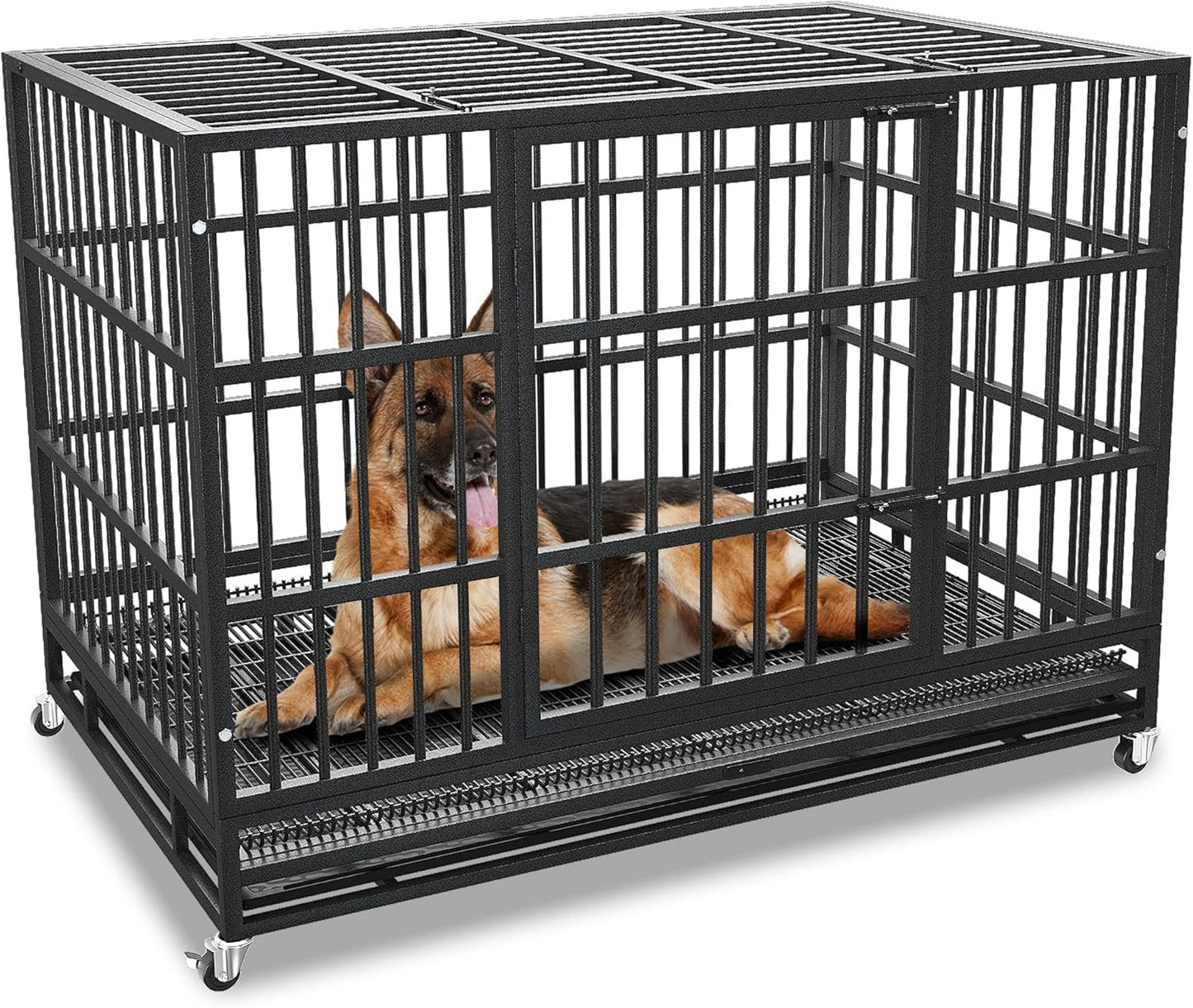 Heavy Duty Dog Crate Cage with Wheels for High Anxiety Dogs