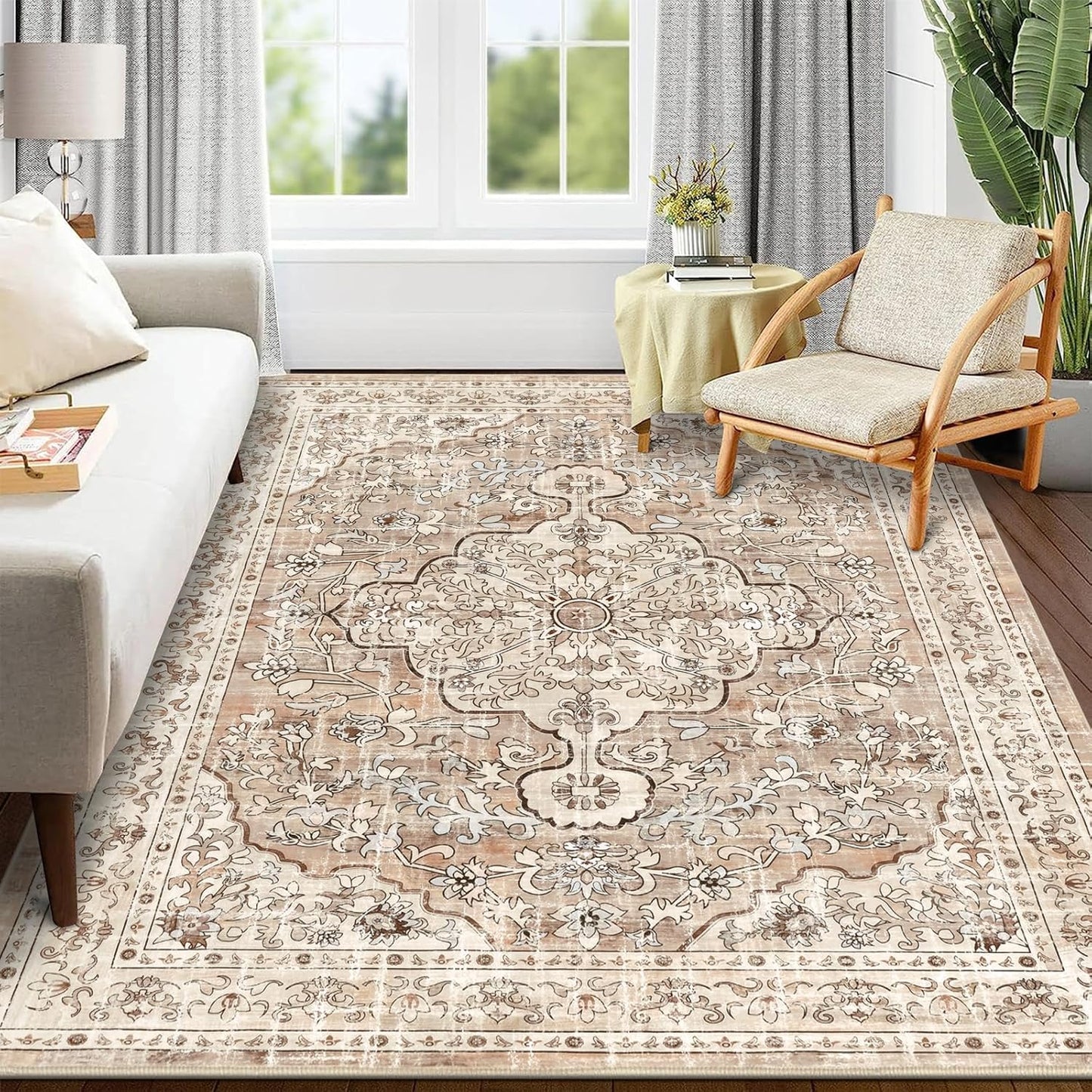 Pauwer Boho Washable Area Rug 5x7 for Living Room and Bedroom