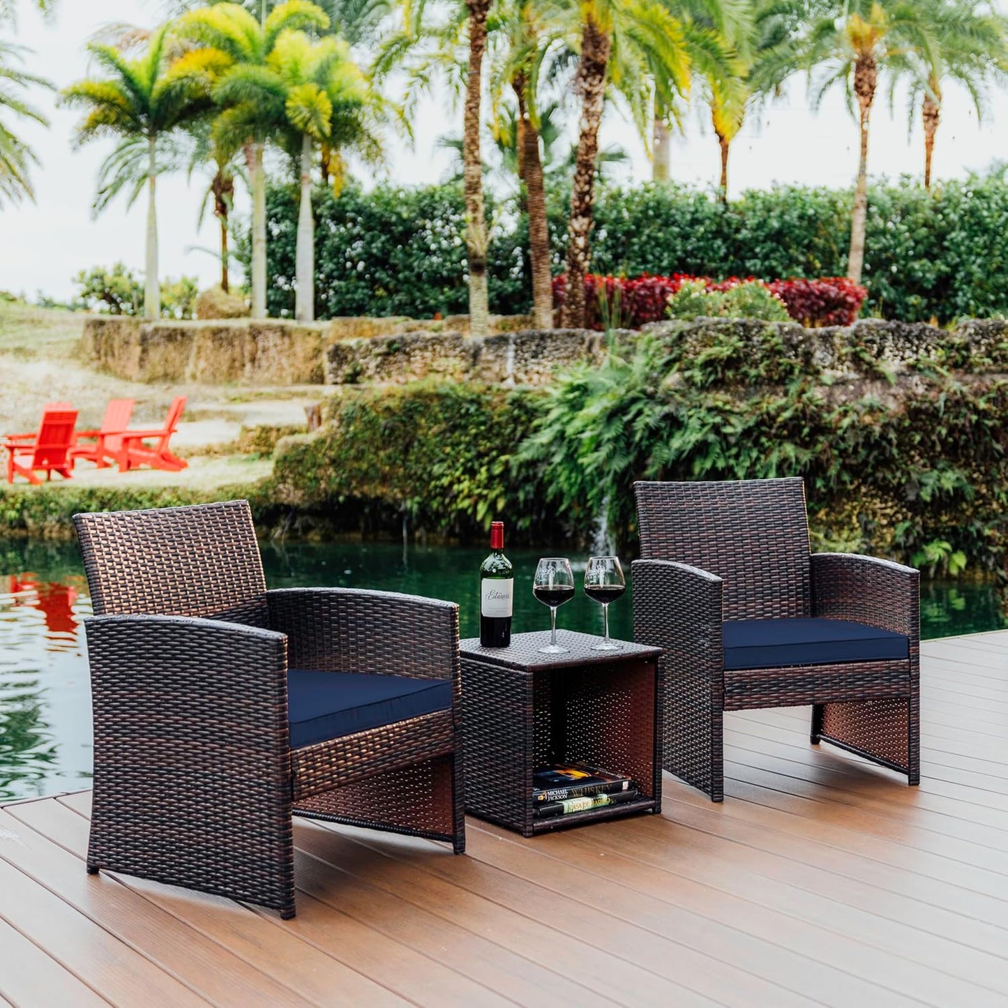 Wicker Patio Furniture Set - 3 Piece Bistro Table and Chairs