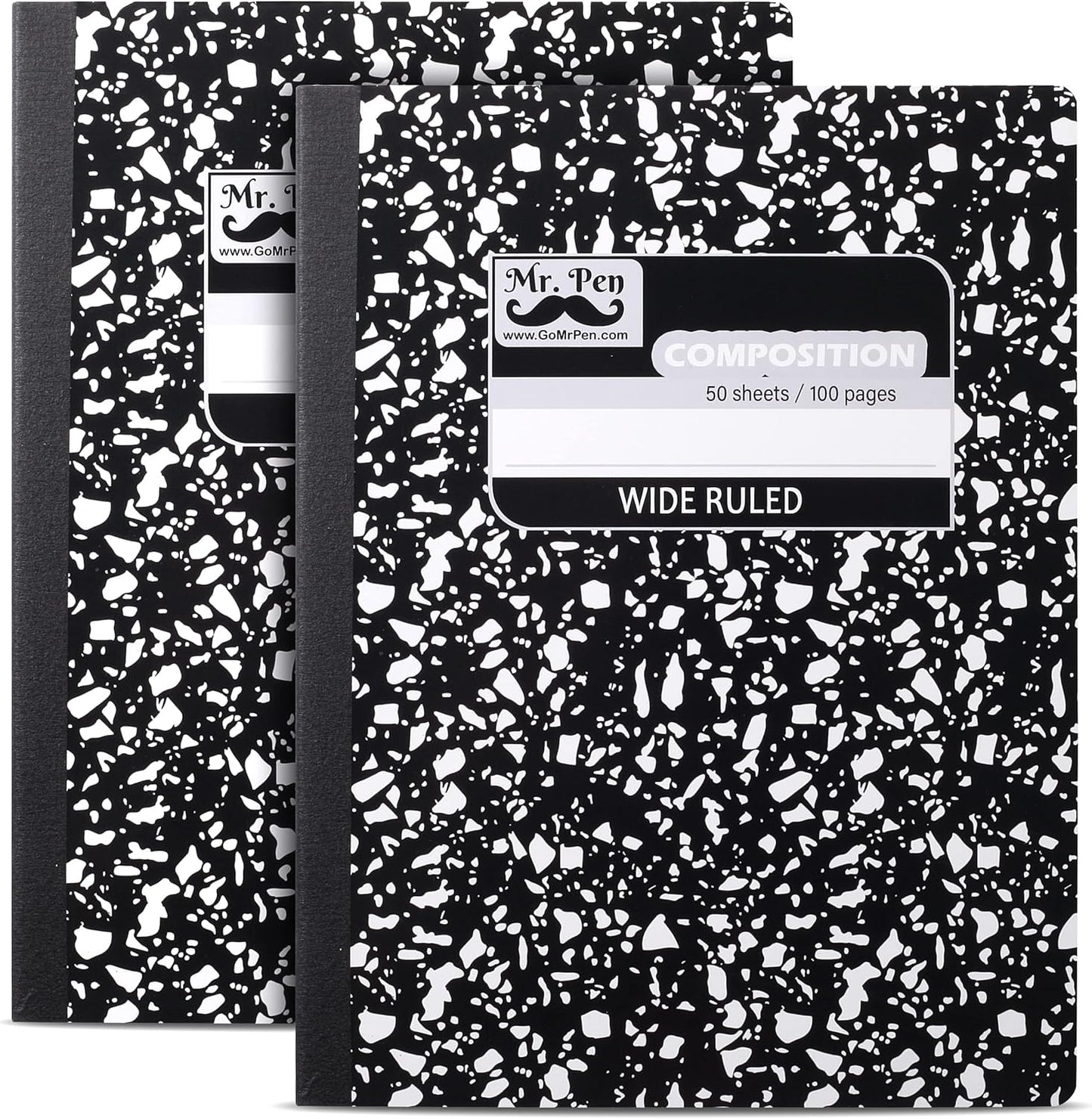 Mr. Pen 2 Pack Wide Ruled Notebooks, 50 Sheets, Black Marble - School & Journal Essential