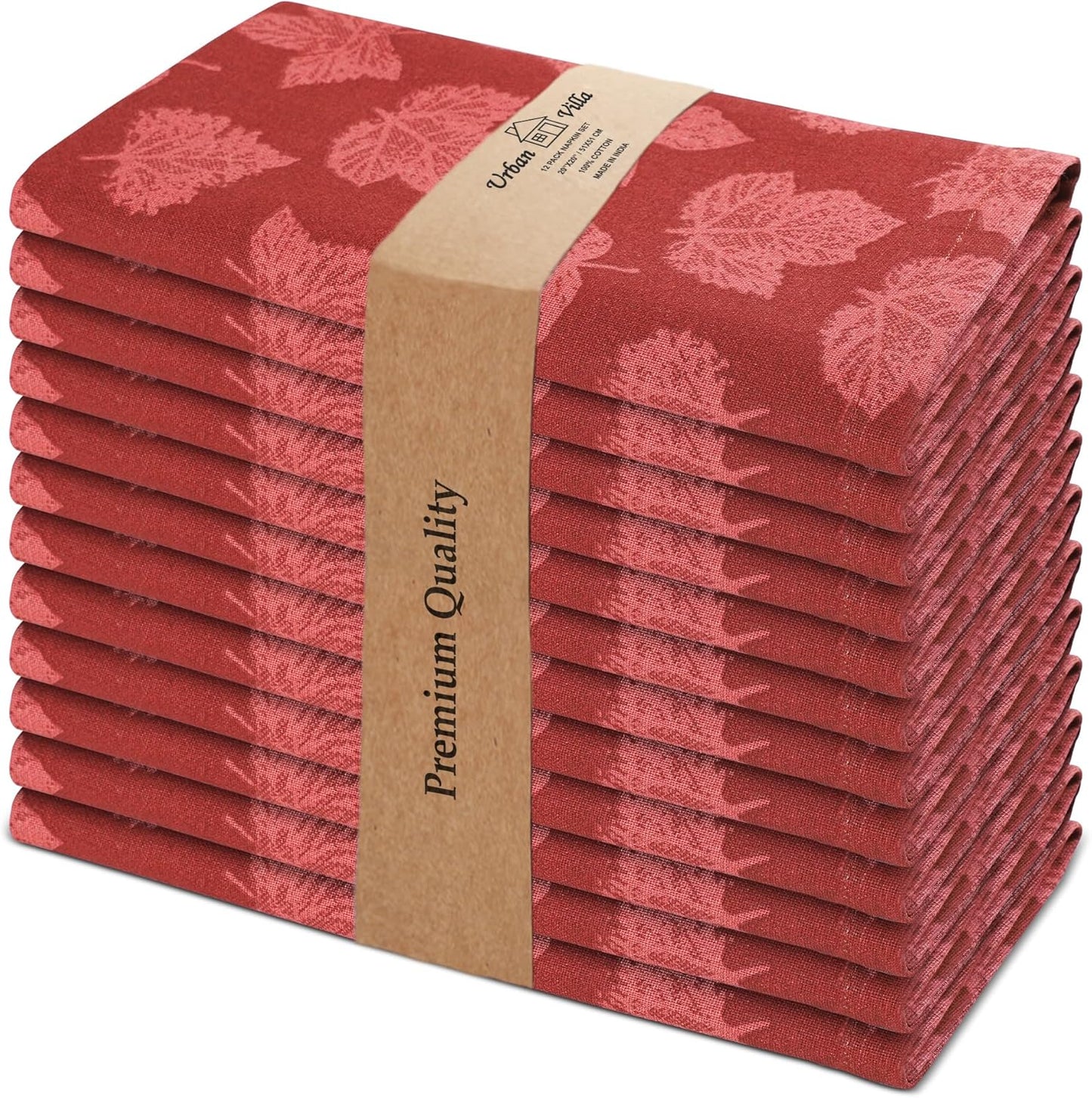 Urban Villa Fall Leaves Print Set of 12 Dinner Napkins for Elegance