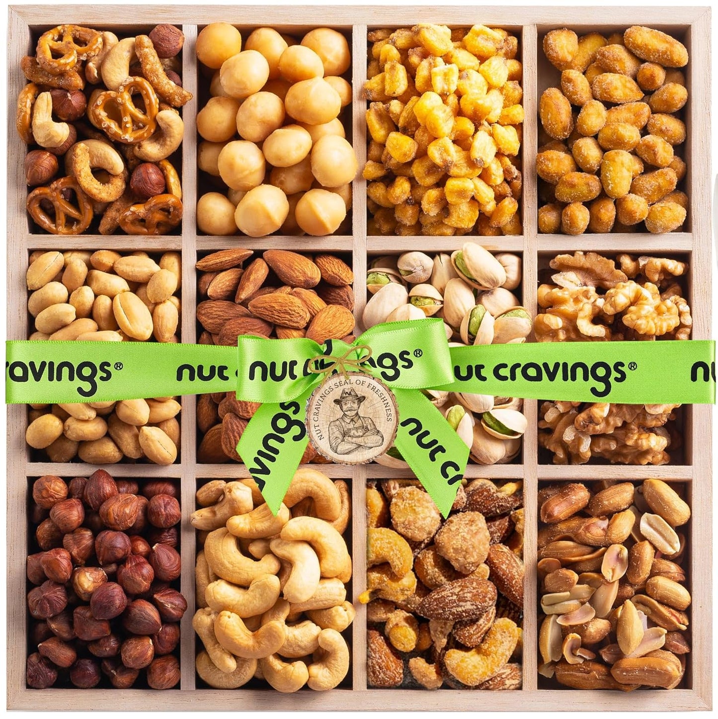 Holiday Christmas Mixed Nuts Gift Basket in Wooden Tray