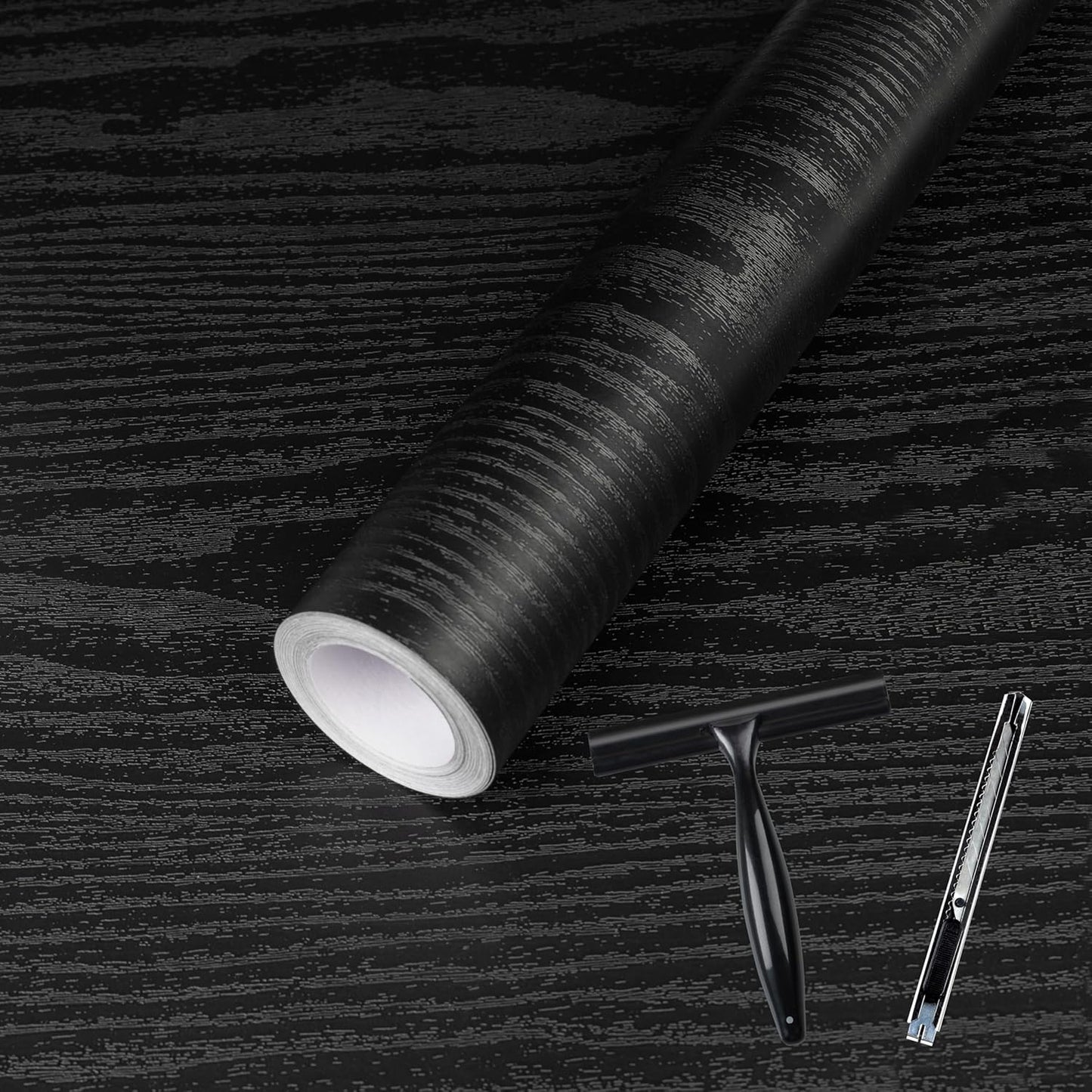 Abyssaly Black Wood Grain Contact Paper for Home Decor Projects