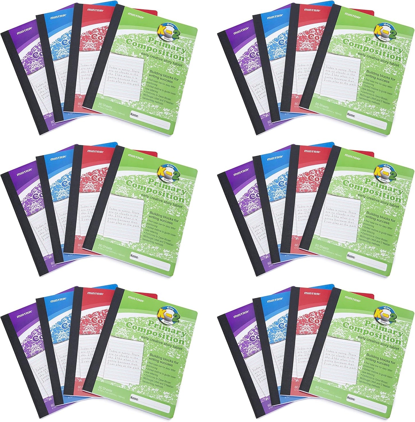 24-Pack Mintra Primary Composition Notebooks - Full Sheets!