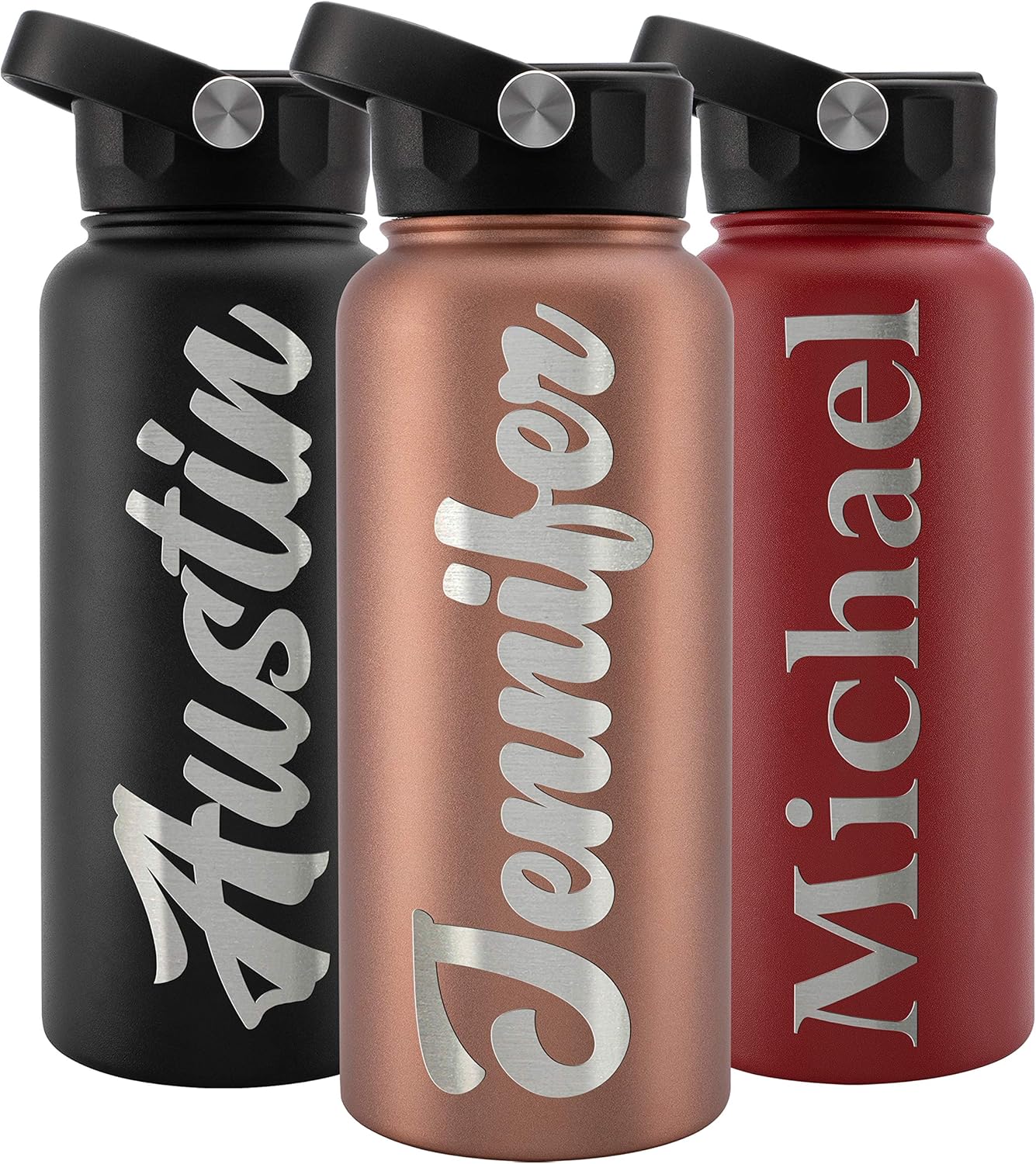 Personalized Water Bottle w Straw Lid Double Wall Insulated