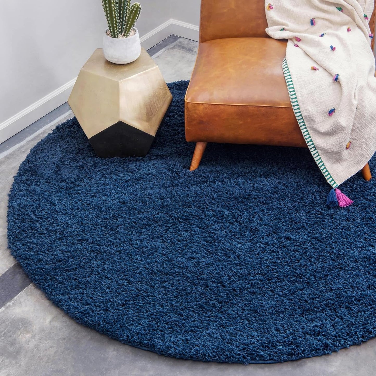 Unique Loom Solid Shag Collection Area Rug in Sapphire Blue