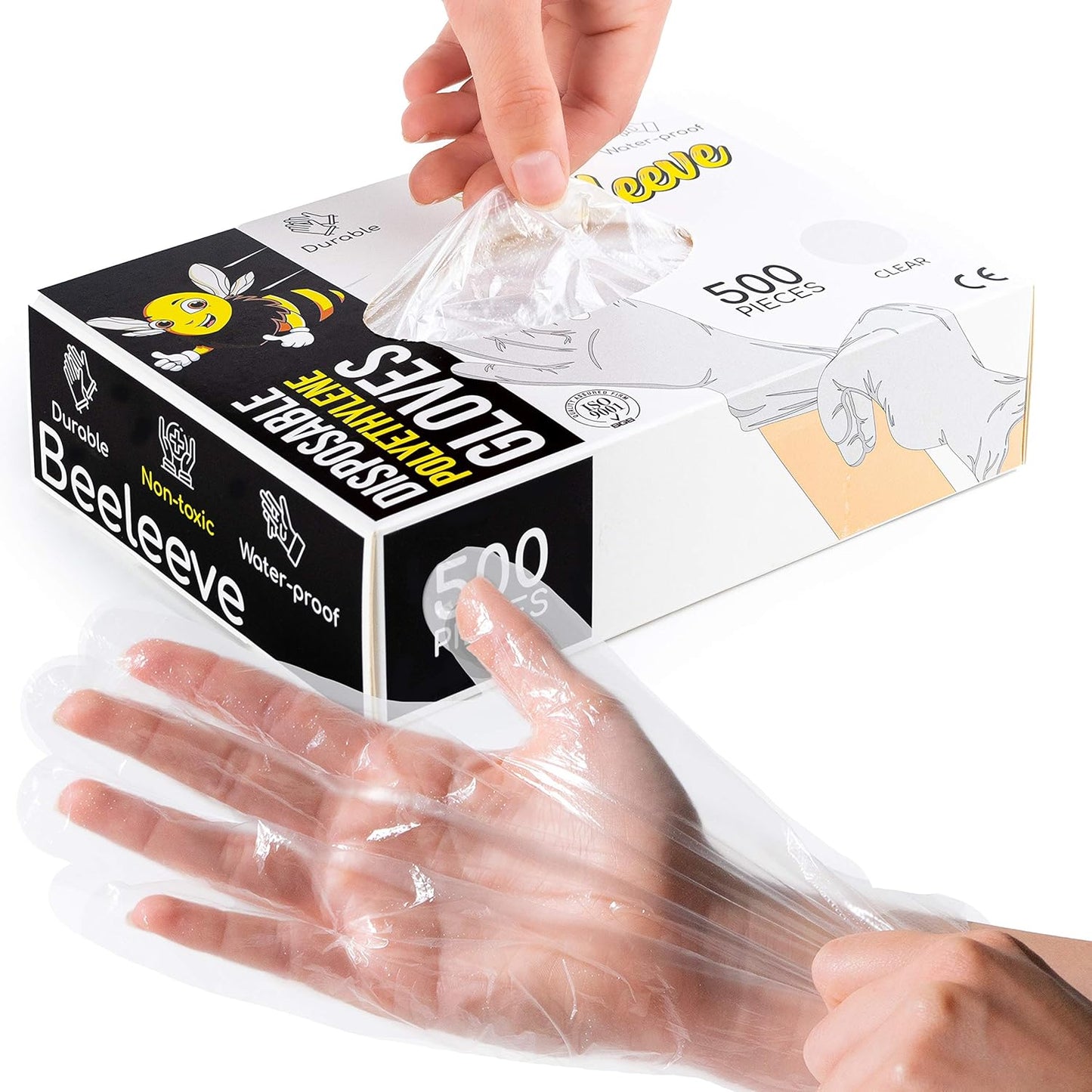 500 Disposable Poly Gloves - Food Safe - Waterproof - Bulk