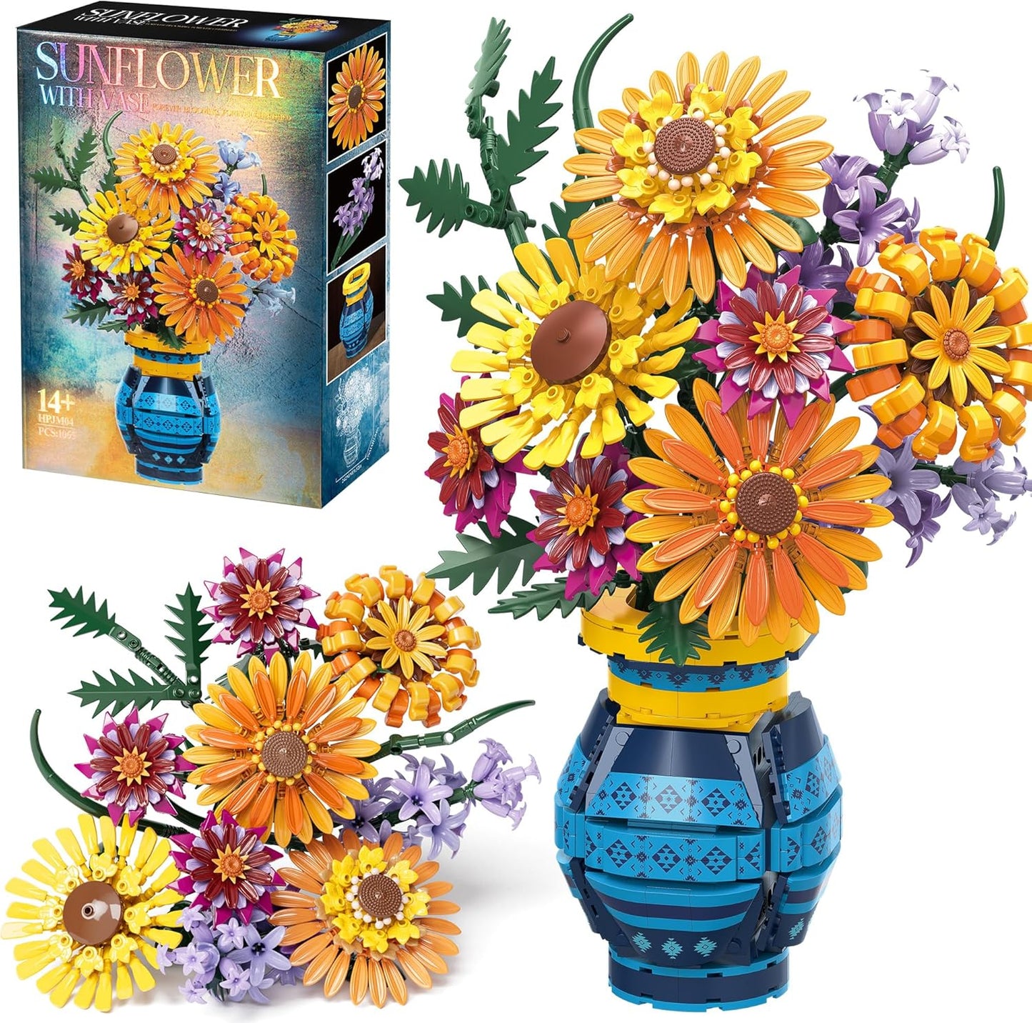 Sunflower Building Blocks with Vase Set for Adults - 1065 PCS