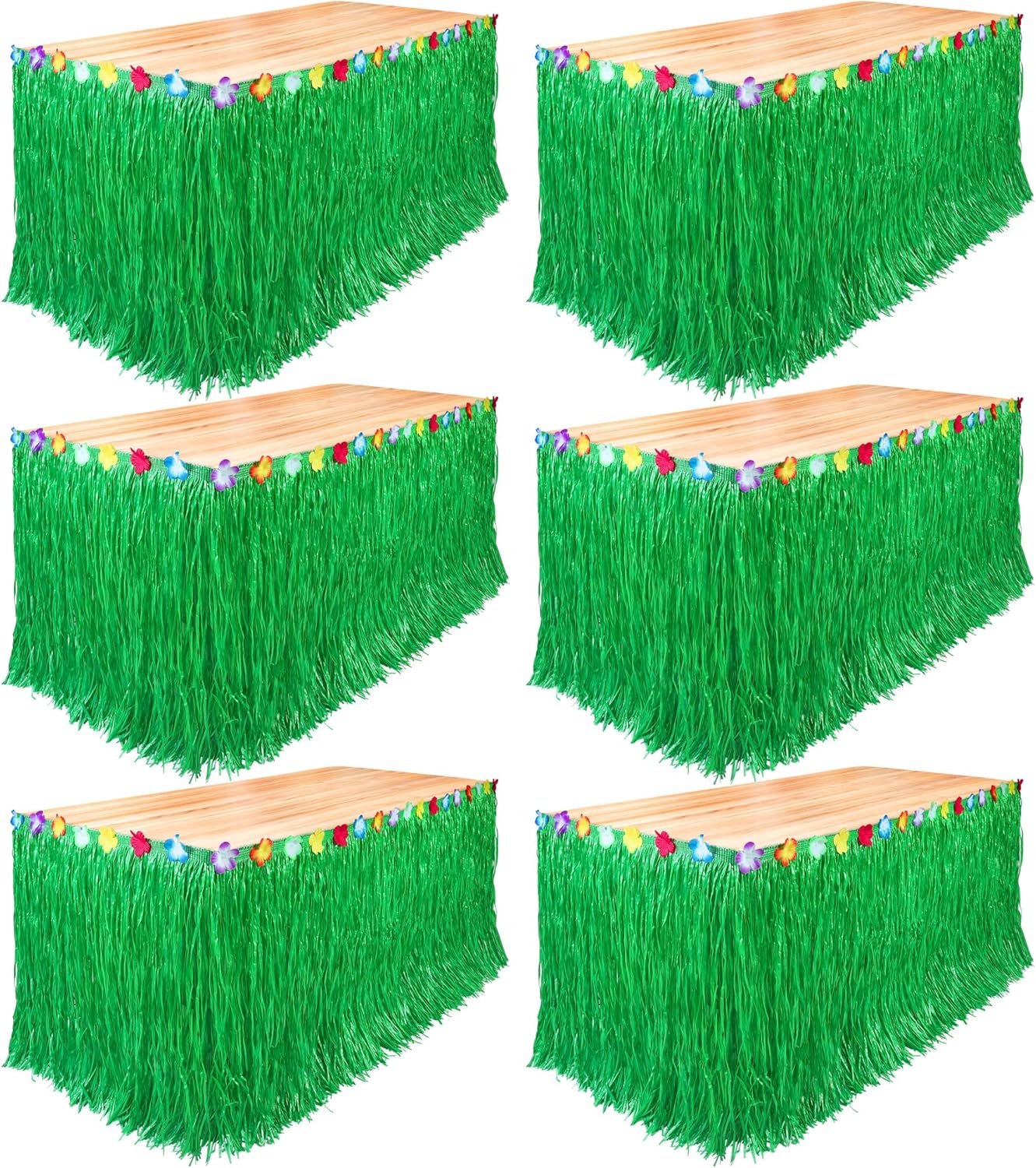 Fovths 6 Pack Luau Grass Table Skirt for Tropical Parties