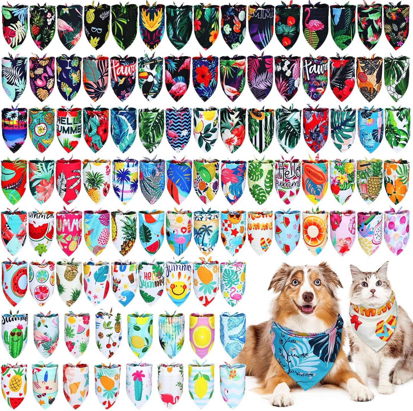 100 Pcs Colorful Hawaiian Dog Bandanas for Summer Fun
