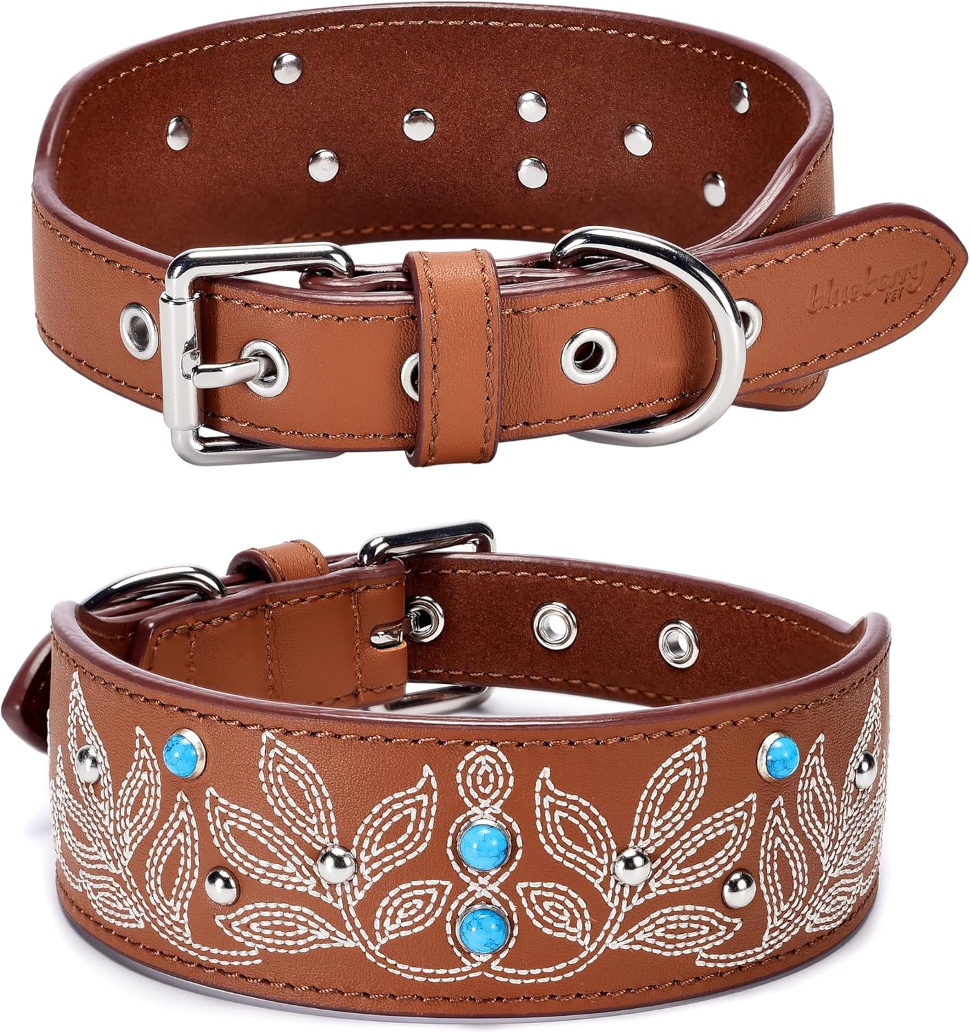 Western Dog Collar in Canyon Brown for Medium Dogs - Floral Style