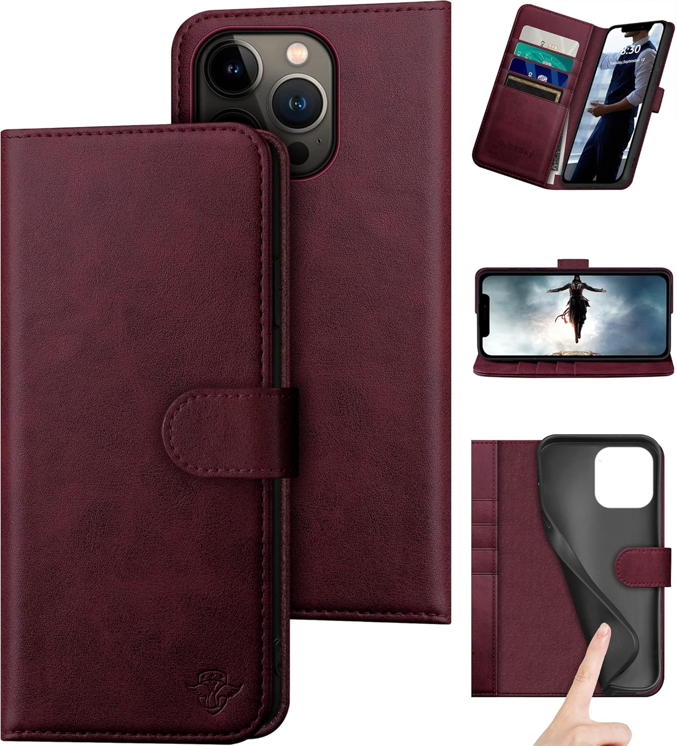 Genuine Leather Wallet Case for iPhone 14 Pro Max with RFID Blocking