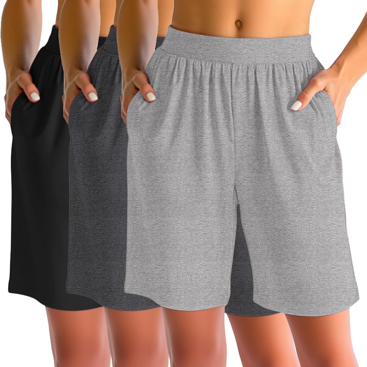 Huukeay Women's 8in Bermuda Shorts - Comfortable High Waist Fit