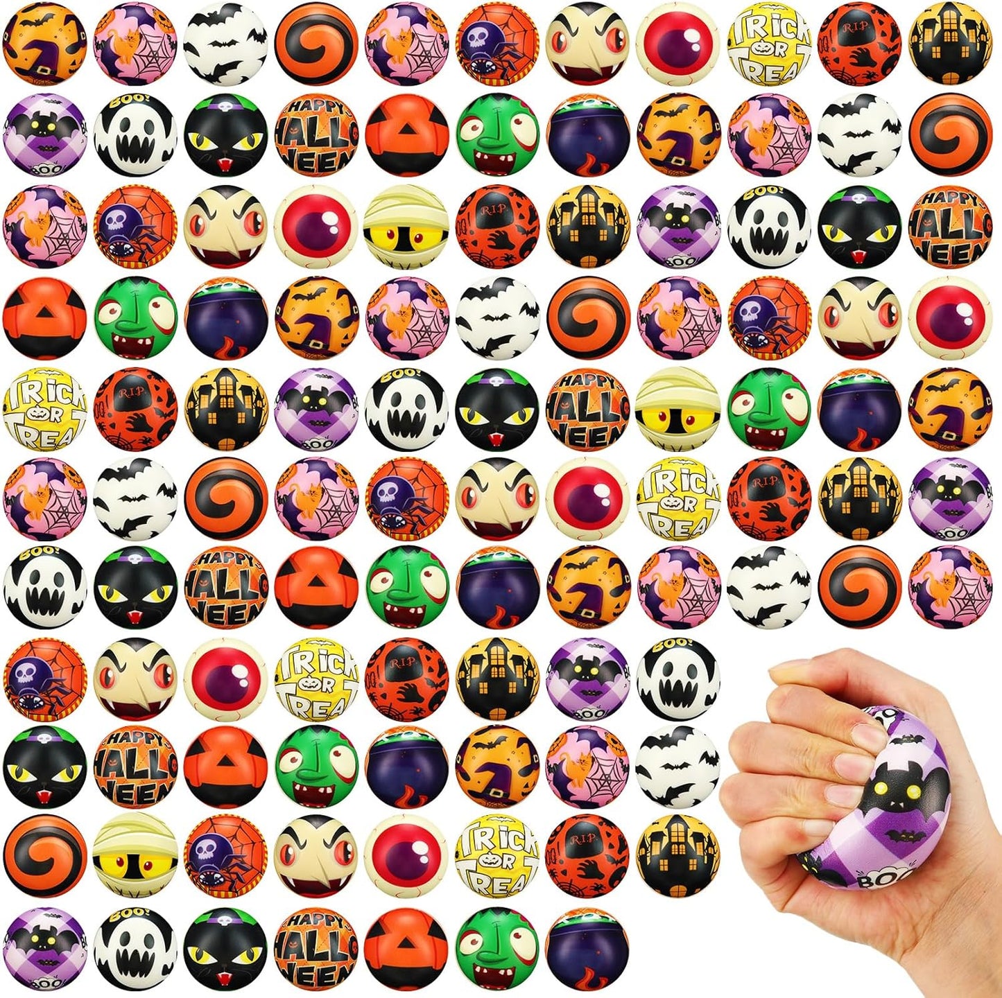 108 Pcs Halloween Mini Stress Balls for Fidget Relief Fun